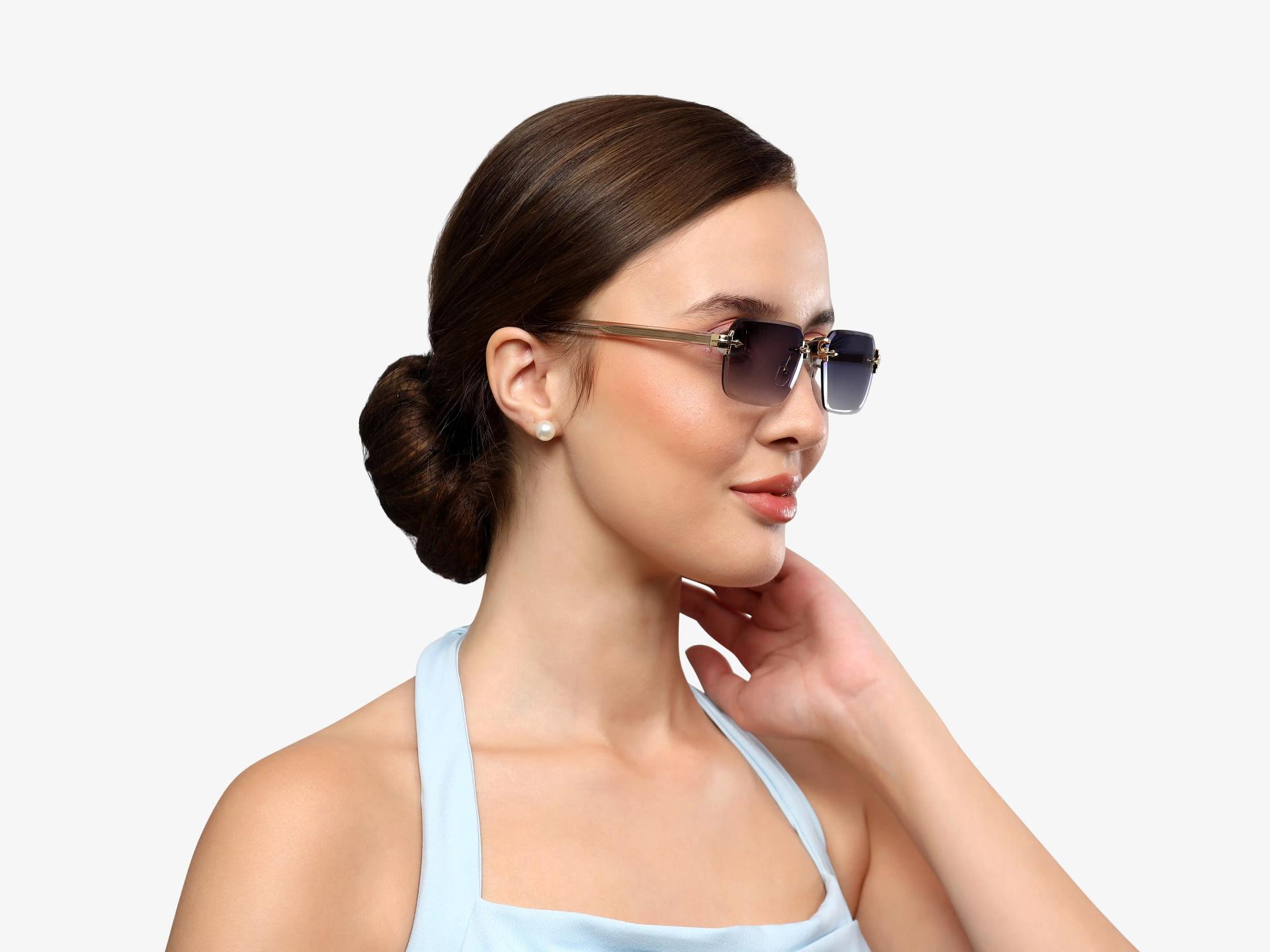 Gold & Clear Vintage Frame With Blue Tint Sunglasses