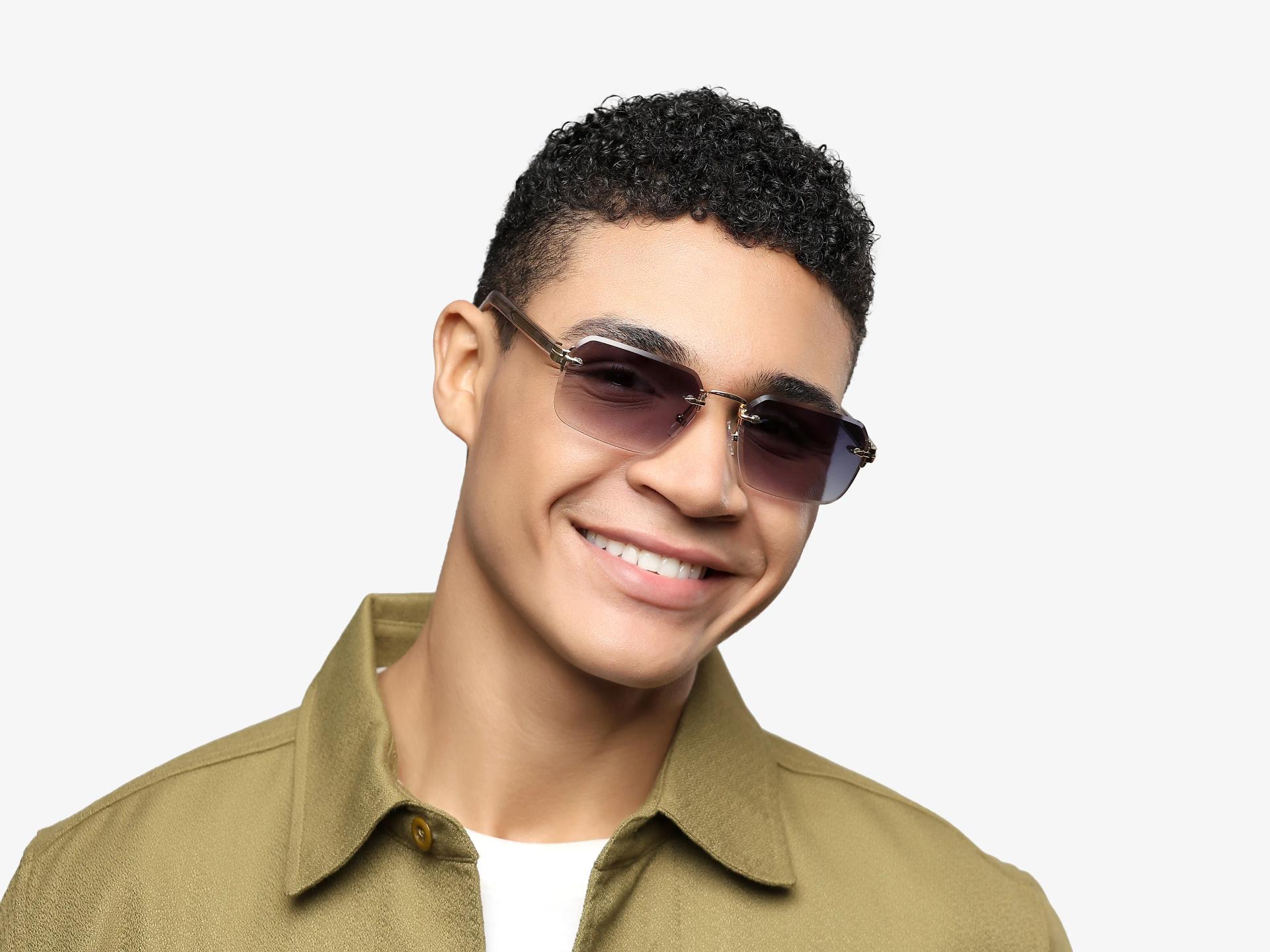 Gold & Clear Vintage Frame With Blue Tint Sunglasses
