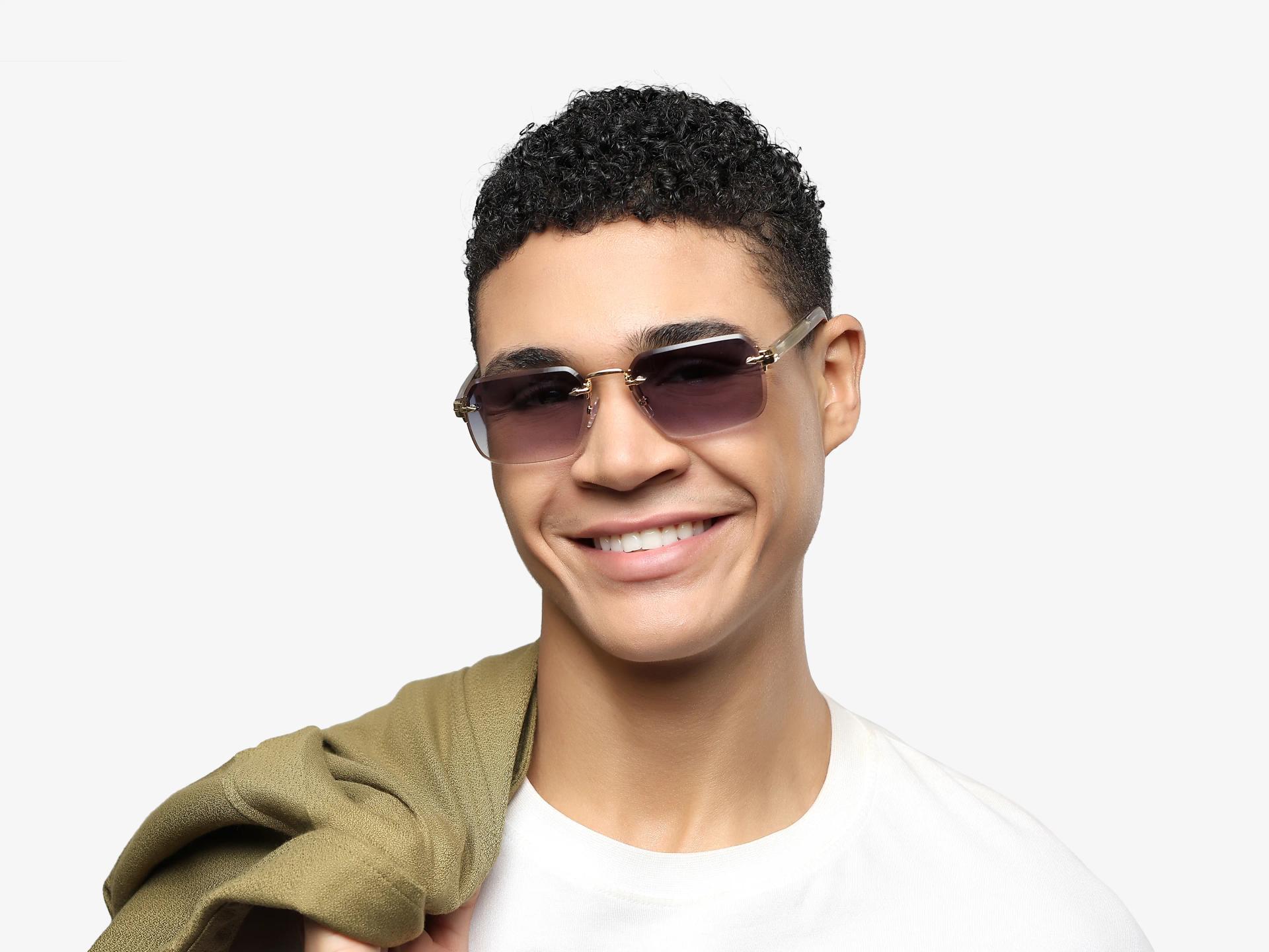 Gold & Clear Vintage Frame With Blue Tint Sunglasses
