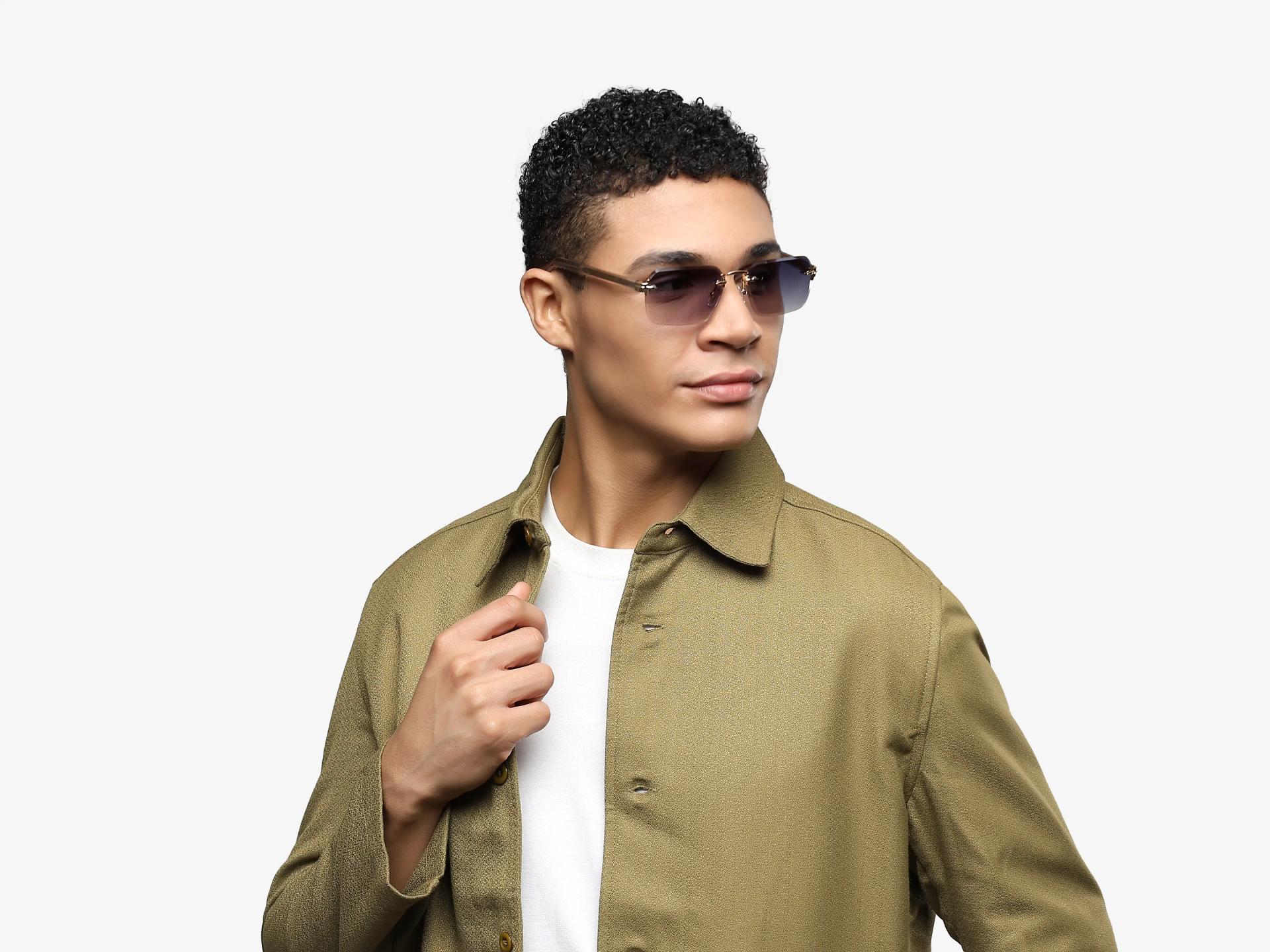 Gold & Clear Vintage Frame With Blue Tint Sunglasses