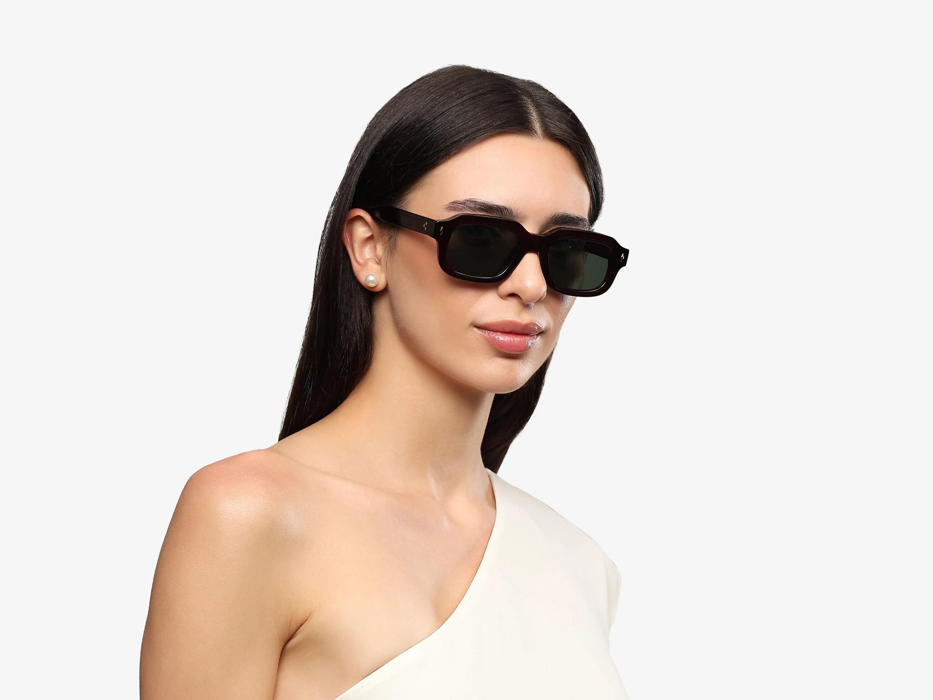 Dark Maroon Thick Frame Sunglasses With Green Tint-1