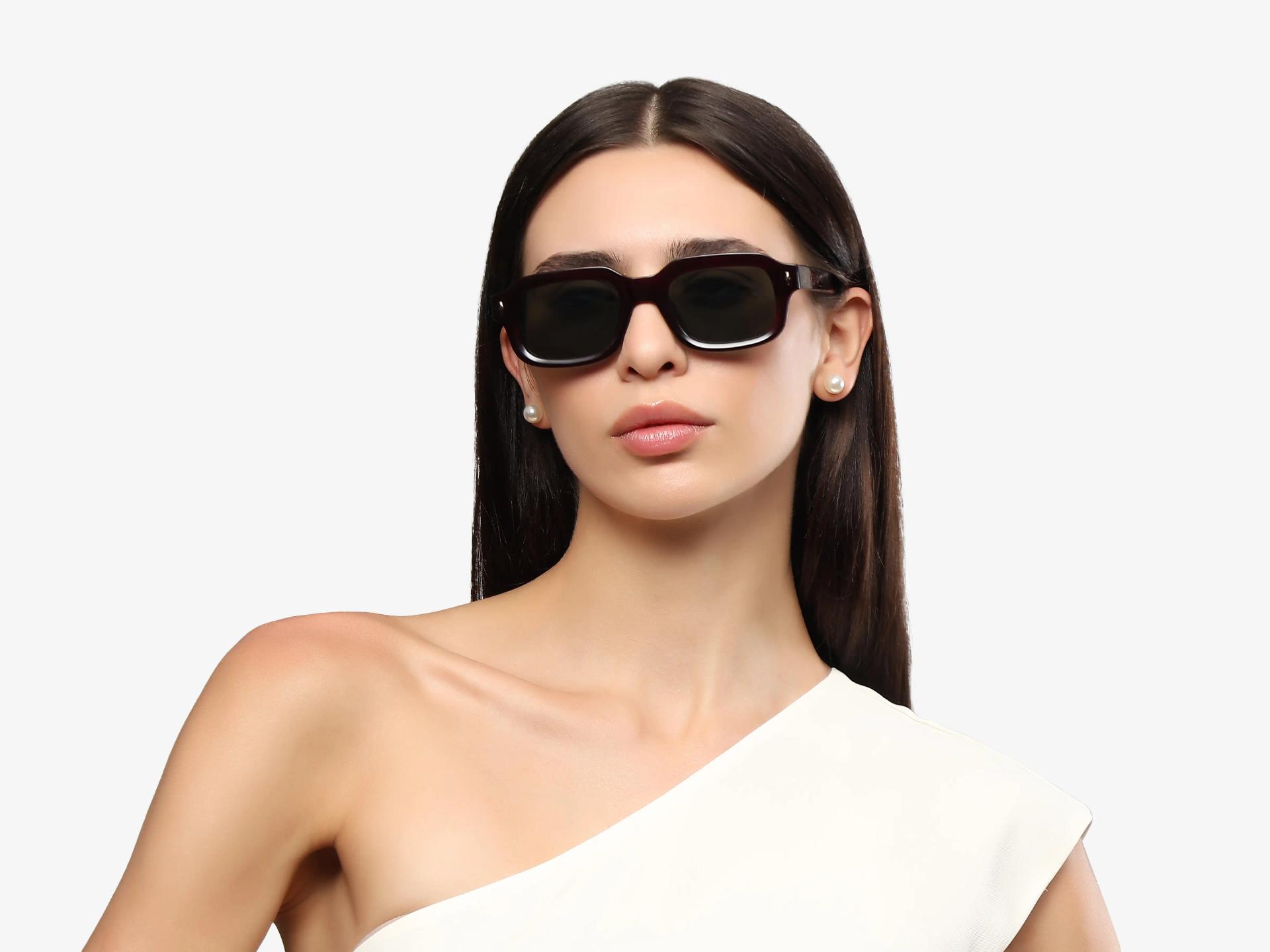 Dark Maroon Thick Frame Sunglasses With Green Tint-1