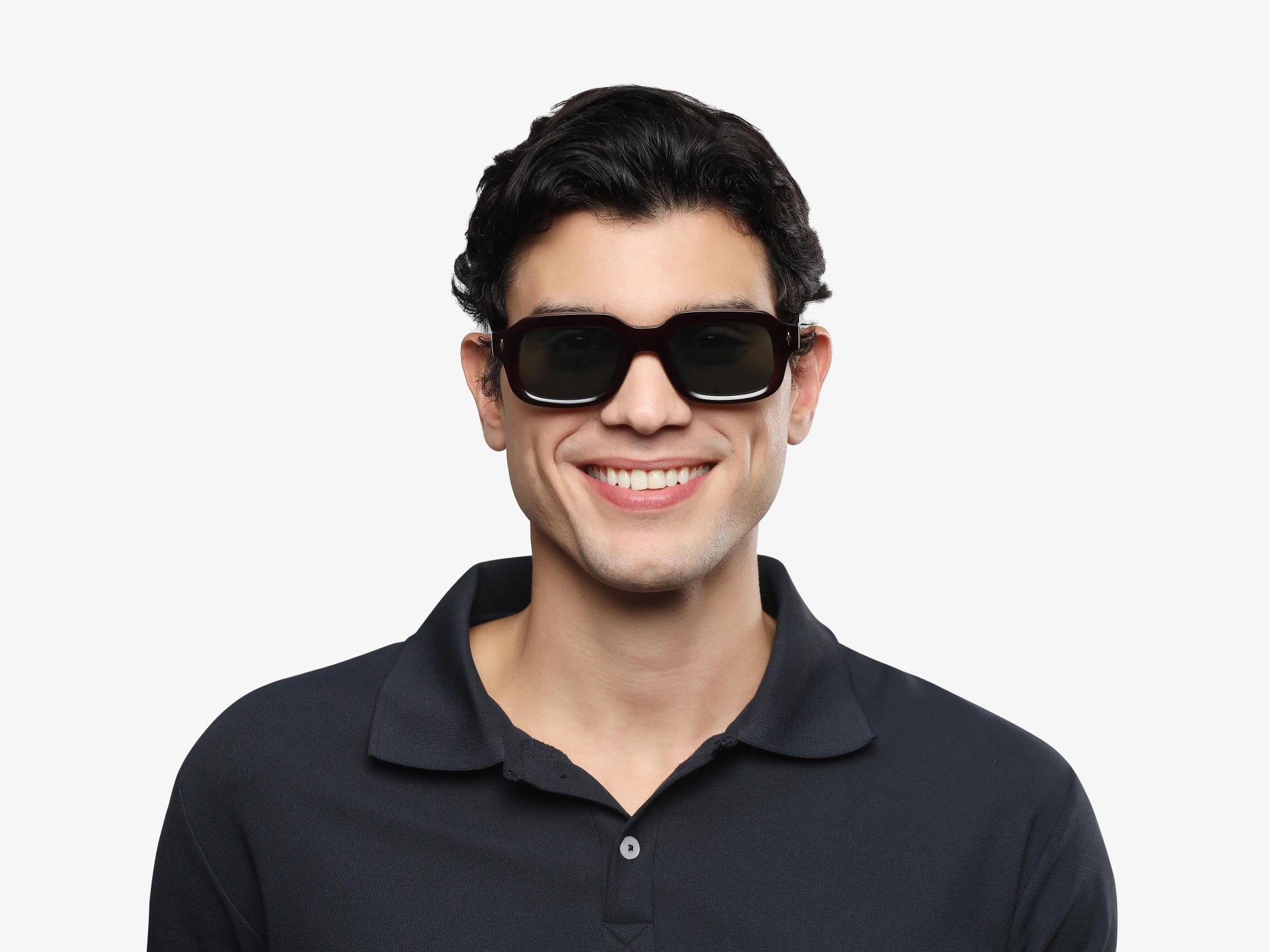 Dark Maroon Thick Frame Sunglasses With Green Tint-1