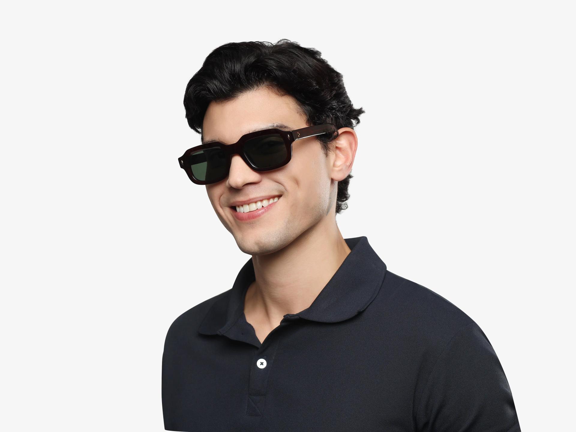 Dark Maroon Thick Frame Sunglasses With Green Tint-1