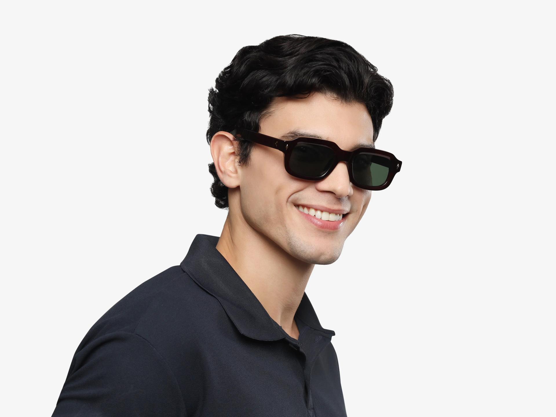 Dark Maroon Thick Frame Sunglasses With Green Tint-1