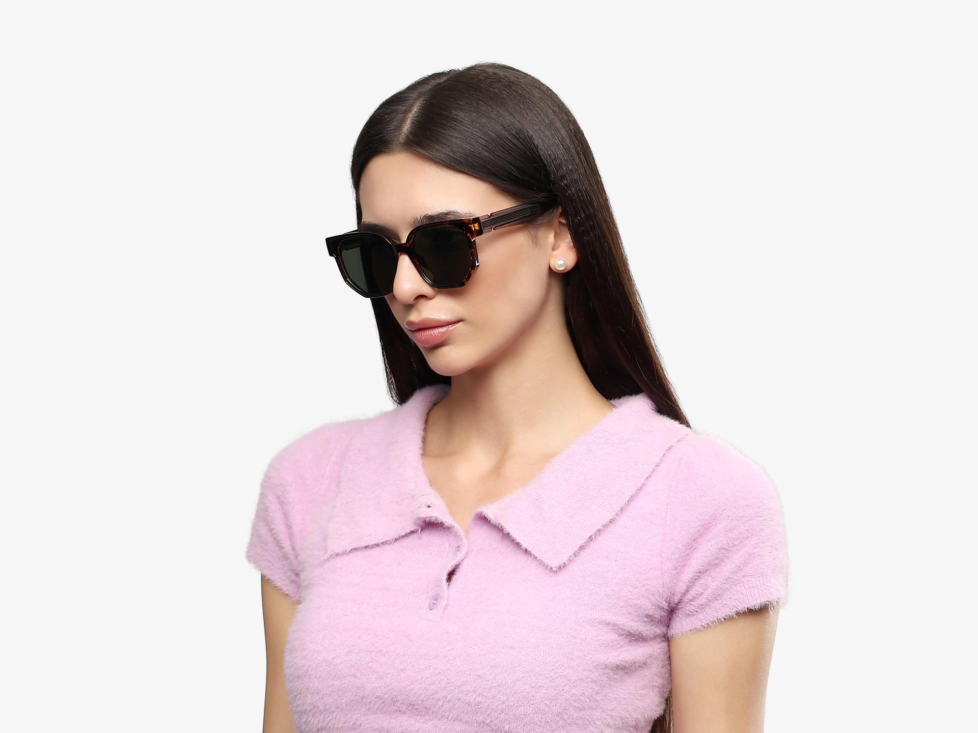 Oversized Tortoise Frame With Green Tint Sunglasses-1