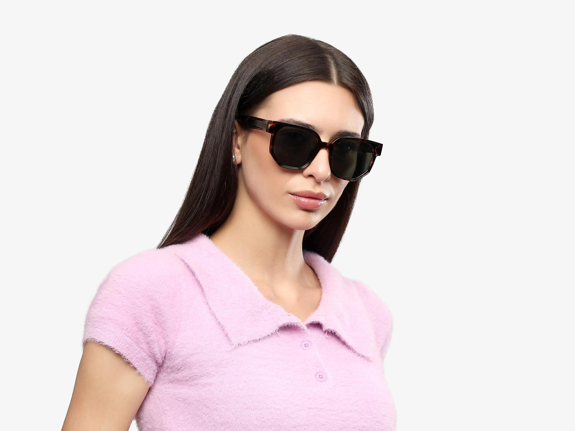 Oversized Tortoise Frame With Green Tint Sunglasses-1