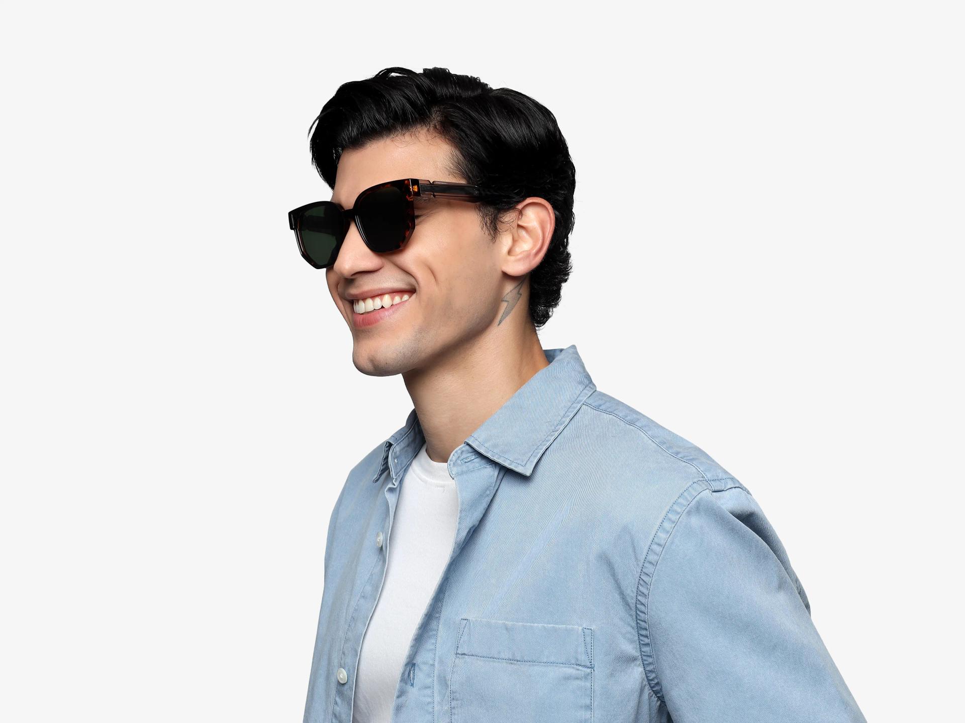 Oversized Tortoise Frame With Green Tint Sunglasses-1