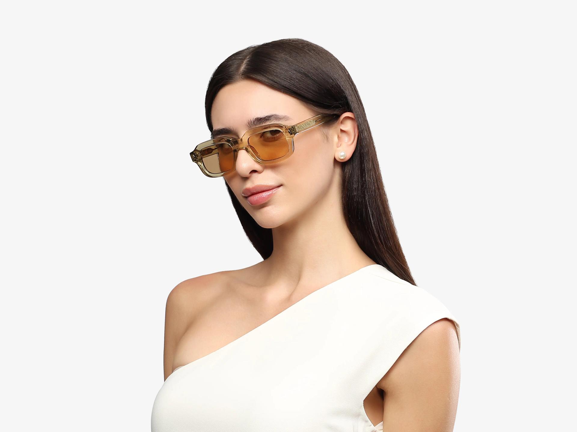Green Full-Rim Rectangular Sunglasses With Brown Lenses-1
