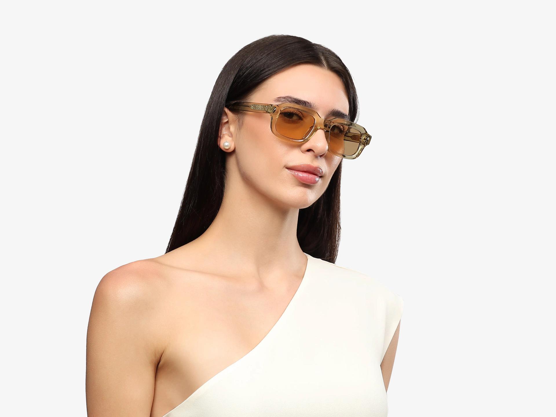 Green Full-Rim Rectangular Sunglasses With Brown Lenses-1