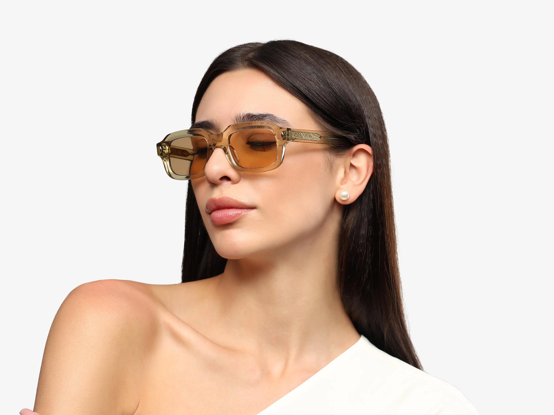 Green Full-Rim Rectangular Sunglasses With Brown Lenses-1