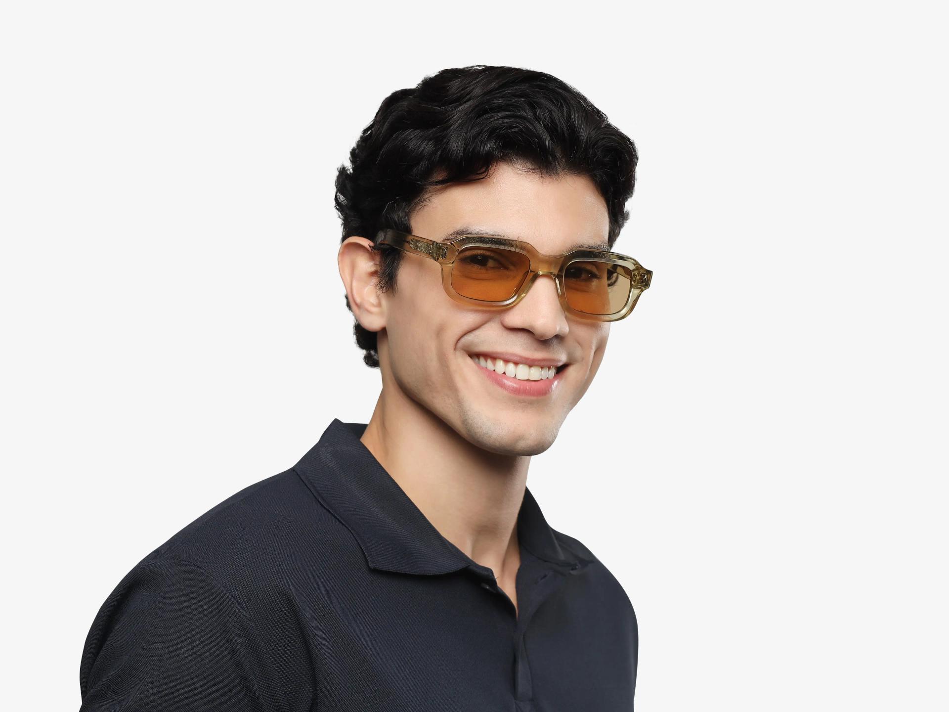 Green Full-Rim Rectangular Sunglasses With Brown Lenses-1