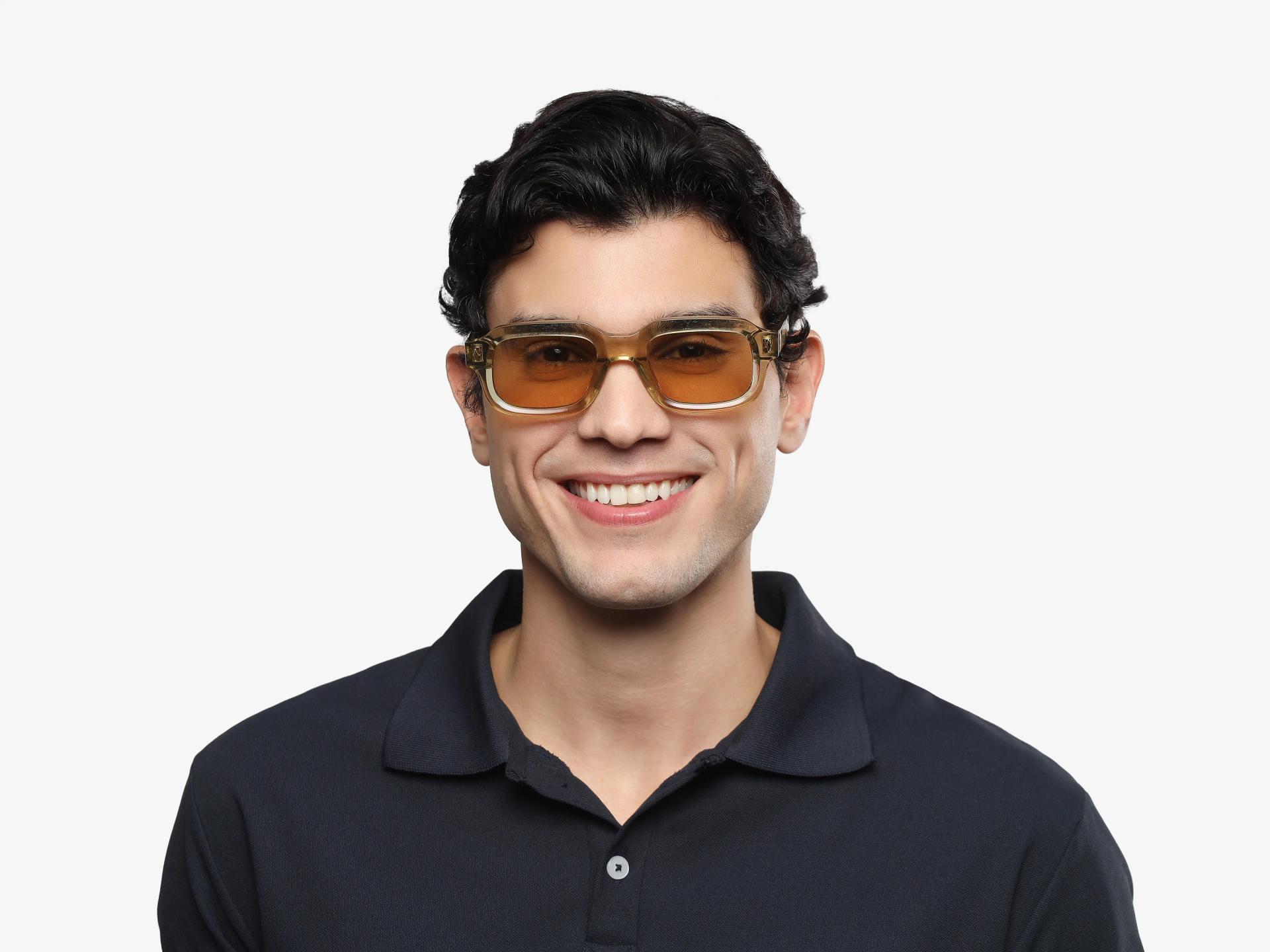 Green Full-Rim Rectangular Sunglasses With Brown Lenses-1