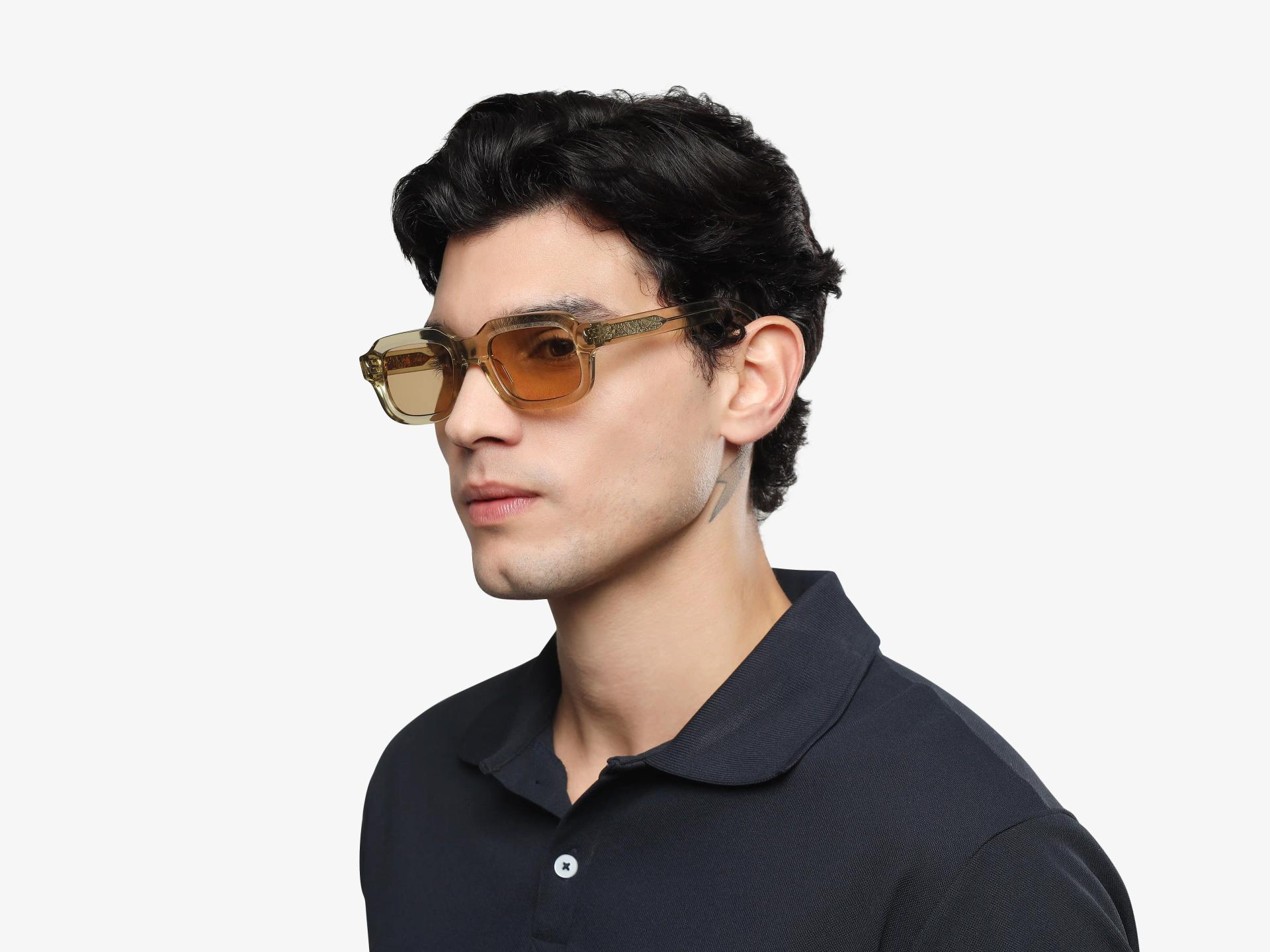 Green Full-Rim Rectangular Sunglasses With Brown Lenses-1