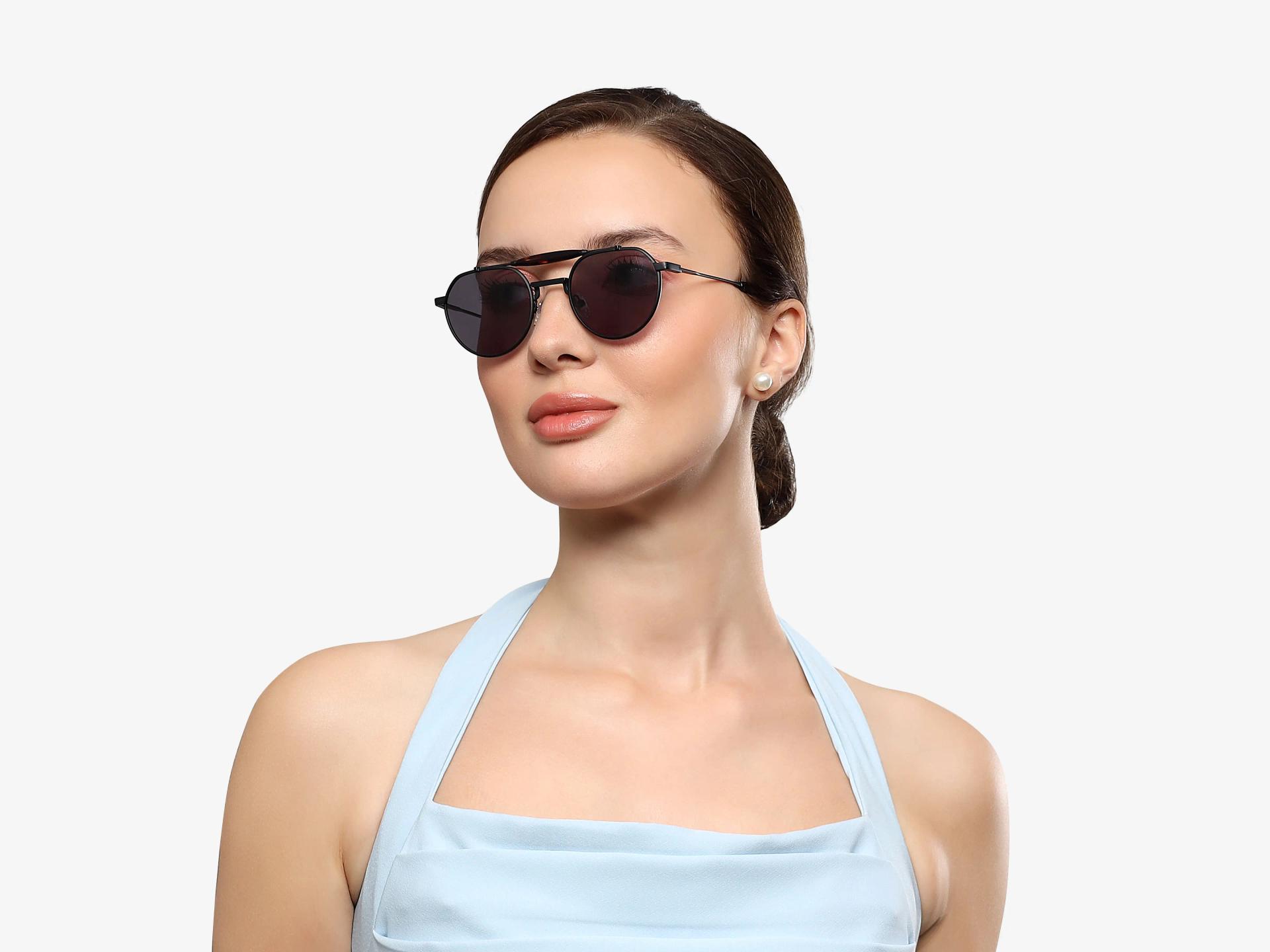 Matte Black Double Bridge Frame With Grey Tint Sunglasses-1