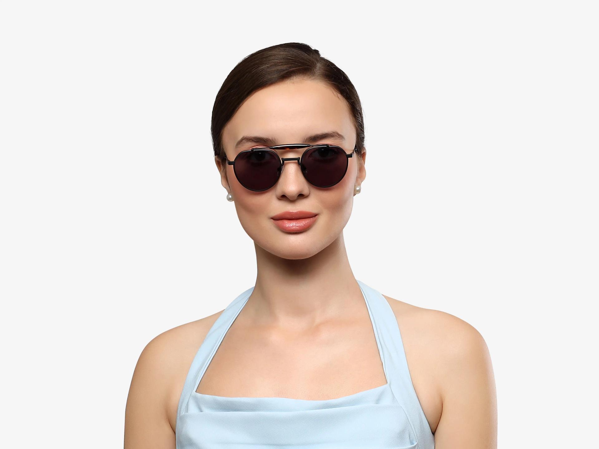 Matte Black Double Bridge Frame With Grey Tint Sunglasses-1