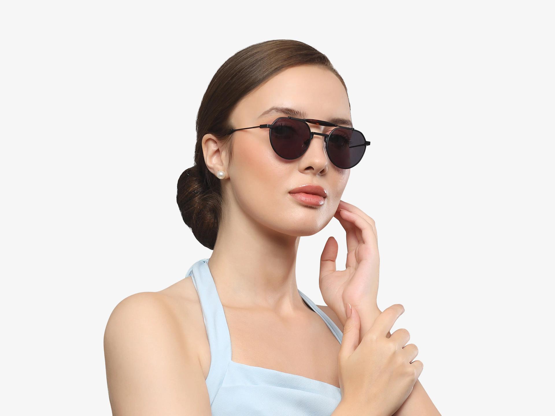 Matte Black Double Bridge Frame With Grey Tint Sunglasses-1