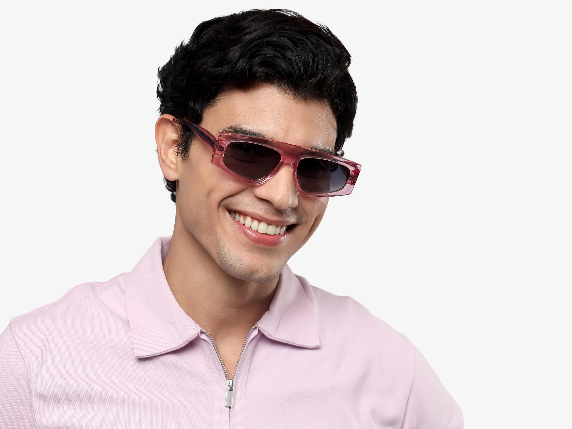 Pink Flat-Top Geometric Acetate Sunglasses With Grey Lenses-1