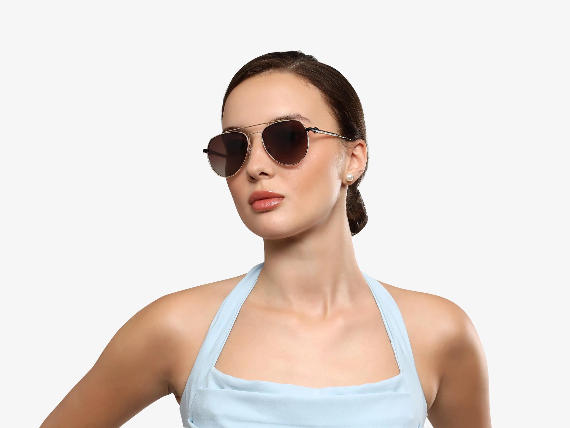 Oversized Gold Metal Frame With Brown Tint Sunglasses-1