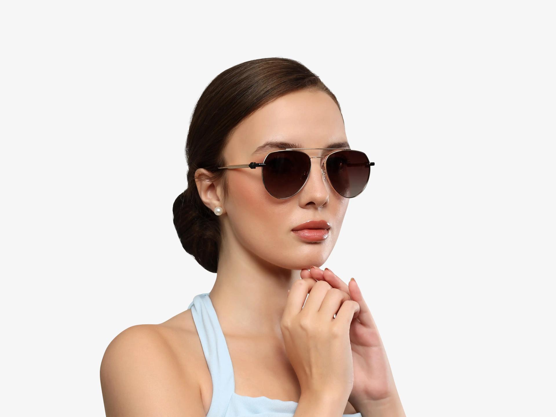 Oversized Gold Metal Frame With Brown Tint Sunglasses-1