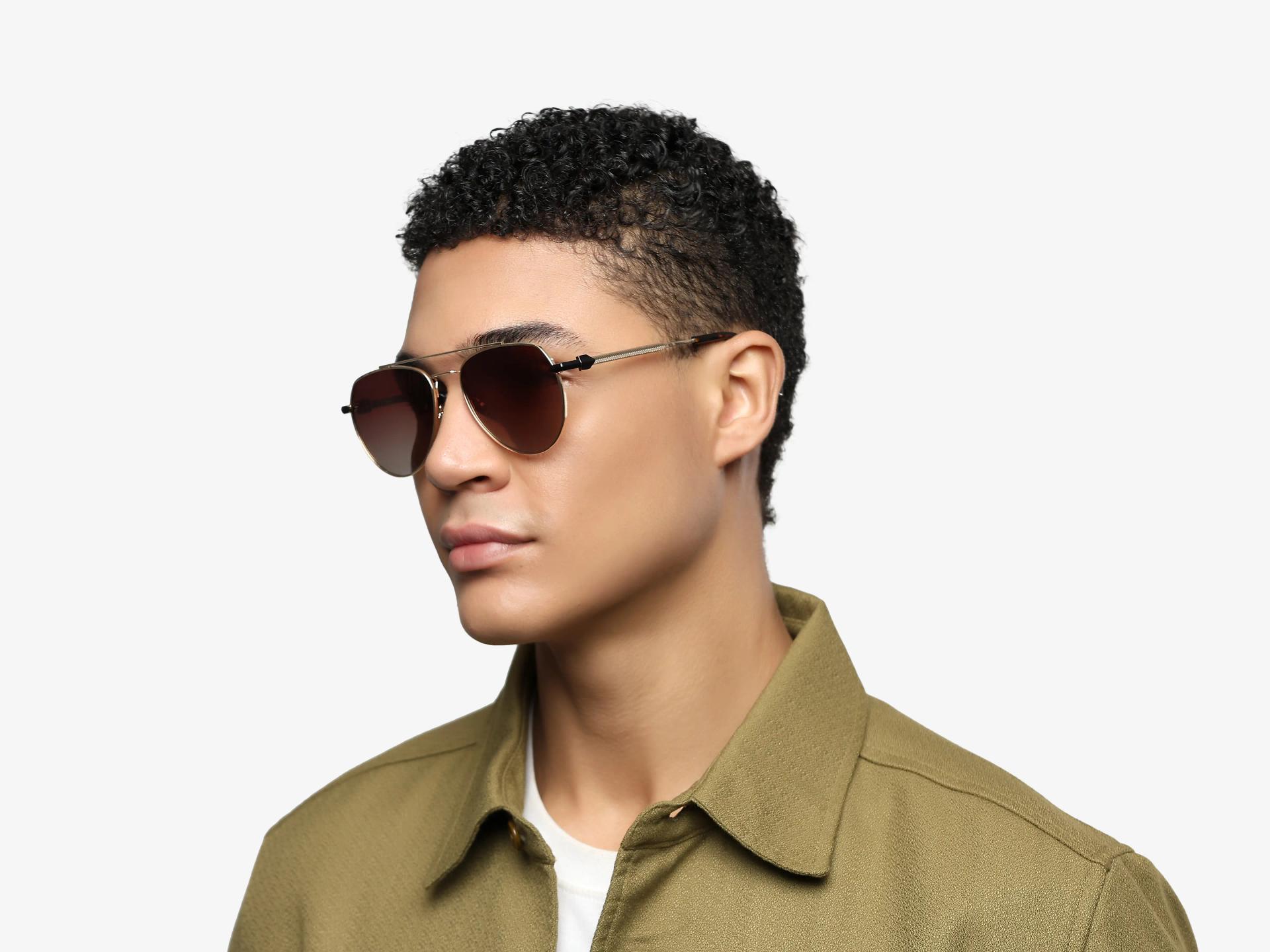 Oversized Gold Metal Frame With Brown Tint Sunglasses-1