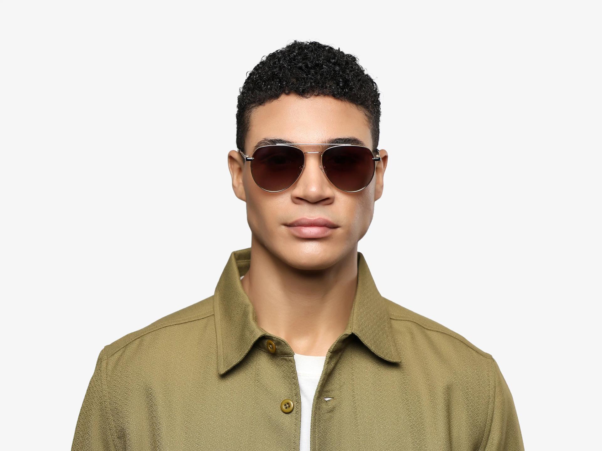 Oversized Gold Metal Frame With Brown Tint Sunglasses-1