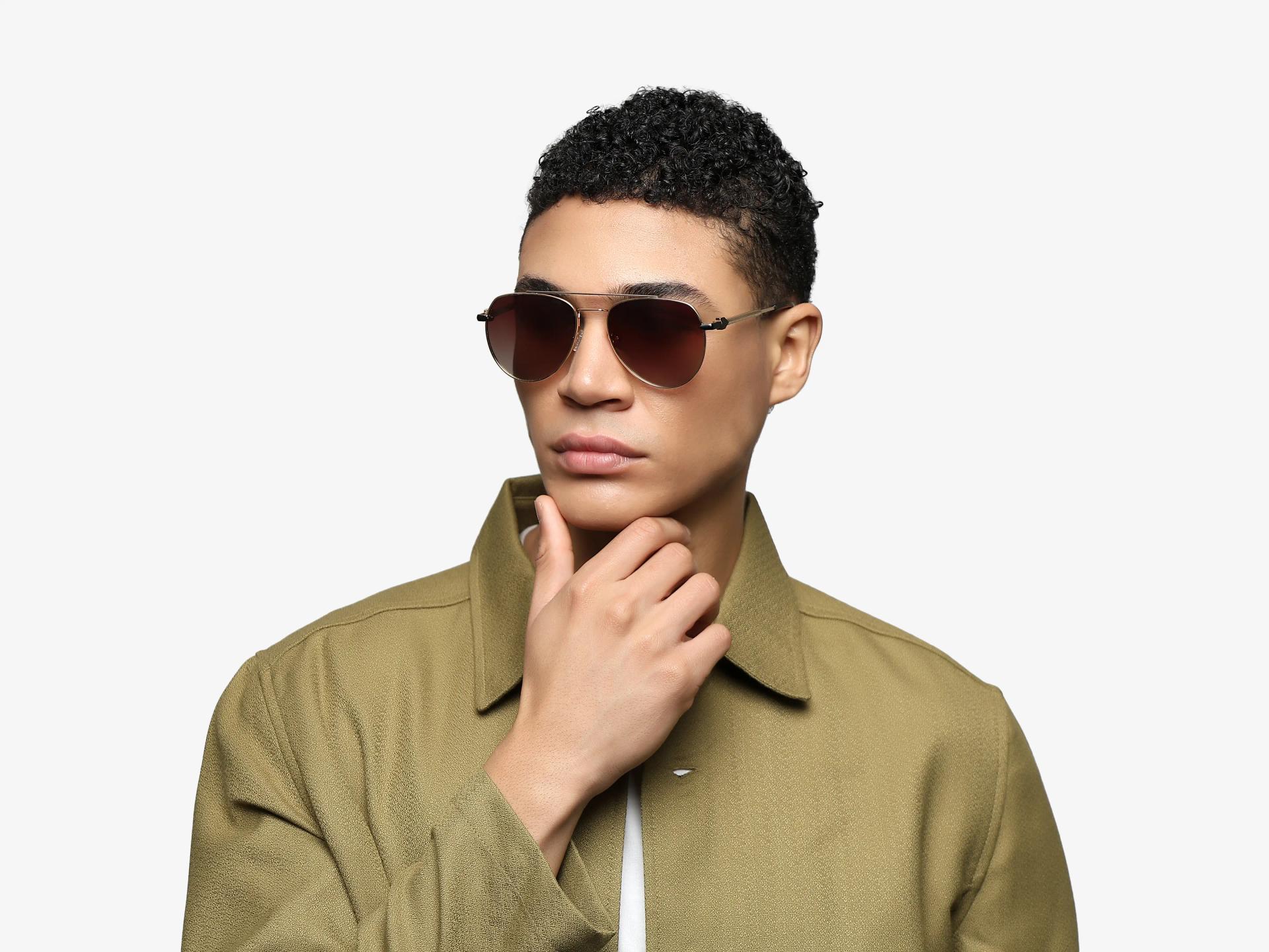 Oversized Gold Metal Frame With Brown Tint Sunglasses-1