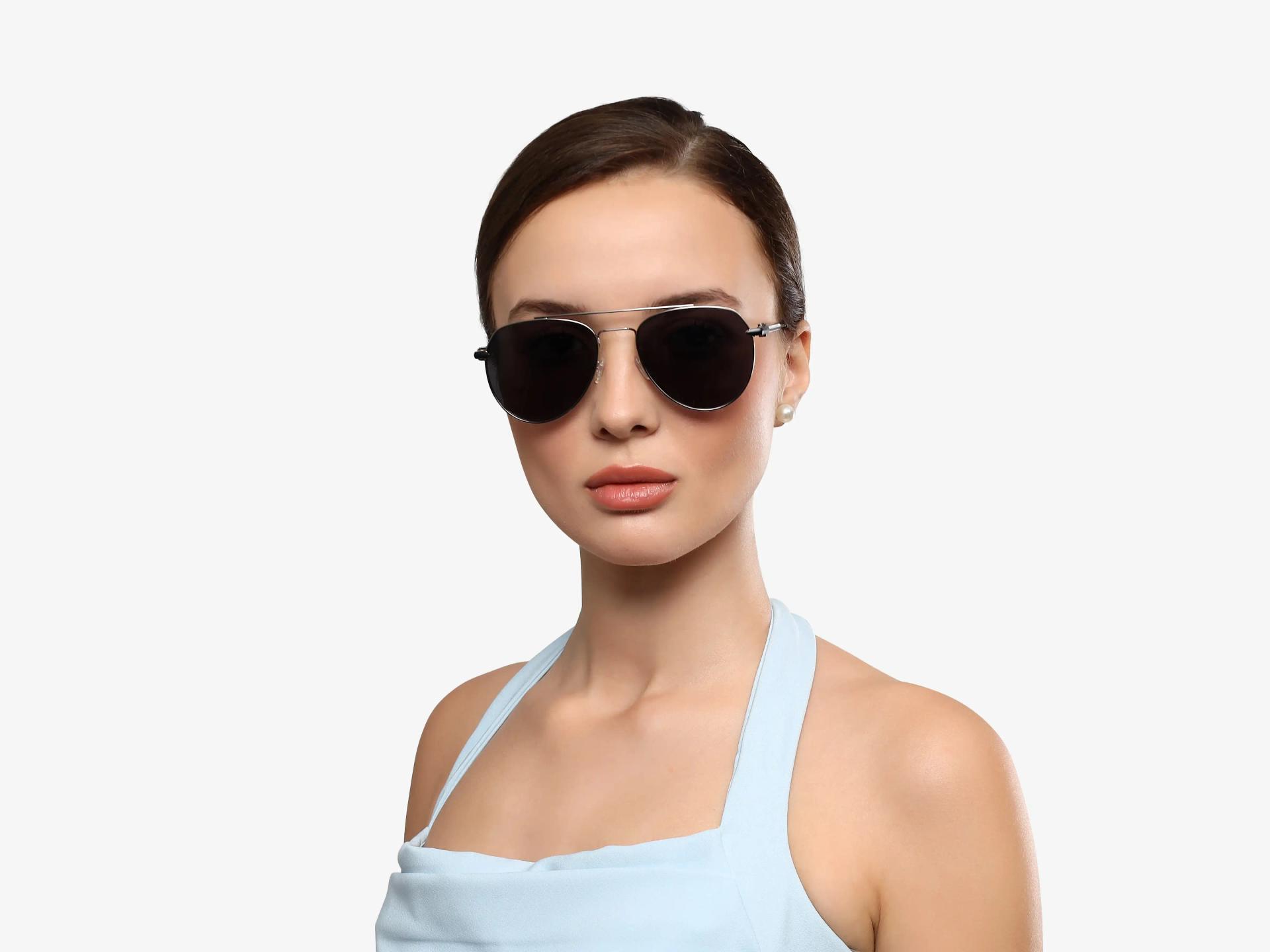 Oversized Silver Metal Frame With Grey Tint Sunglasses-1