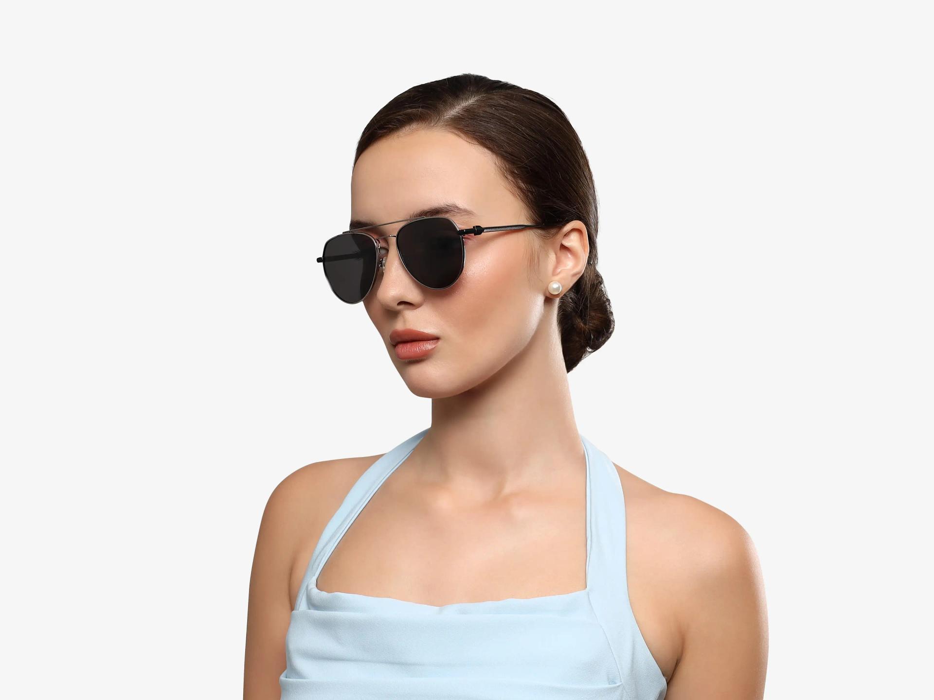 Oversized Silver Metal Frame With Grey Tint Sunglasses-1