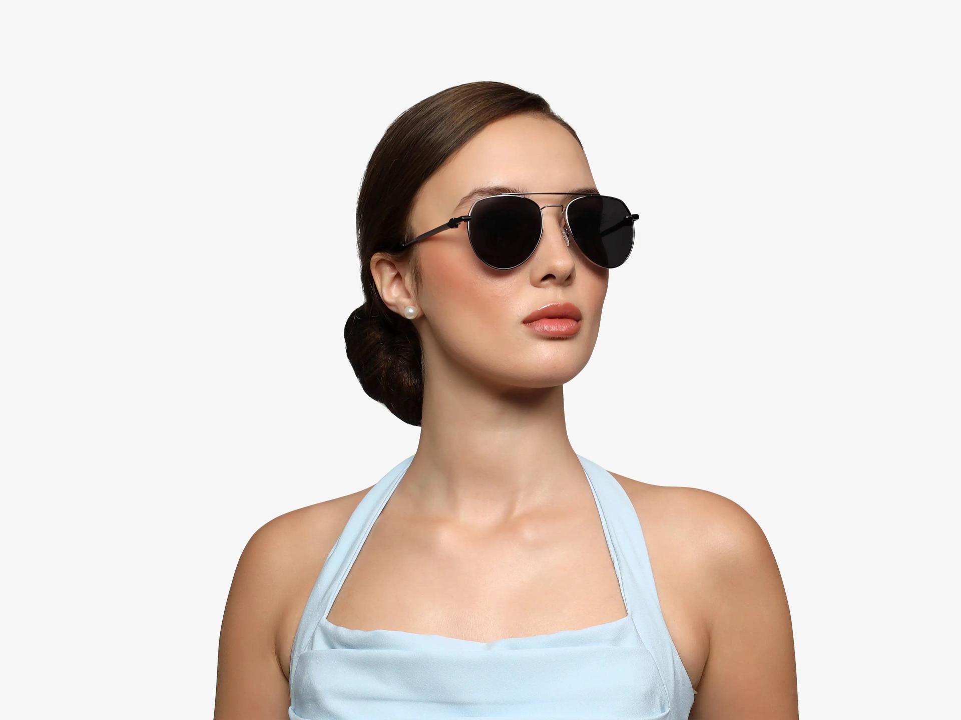 Oversized Silver Metal Frame With Grey Tint Sunglasses-1