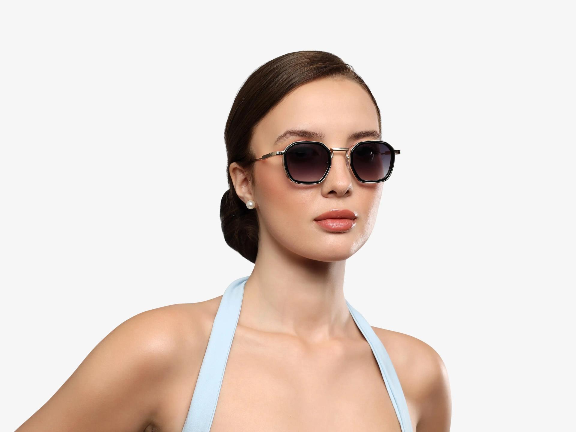 Gold & Grey Frame With Grey Tint Geometric Sunglasses-1