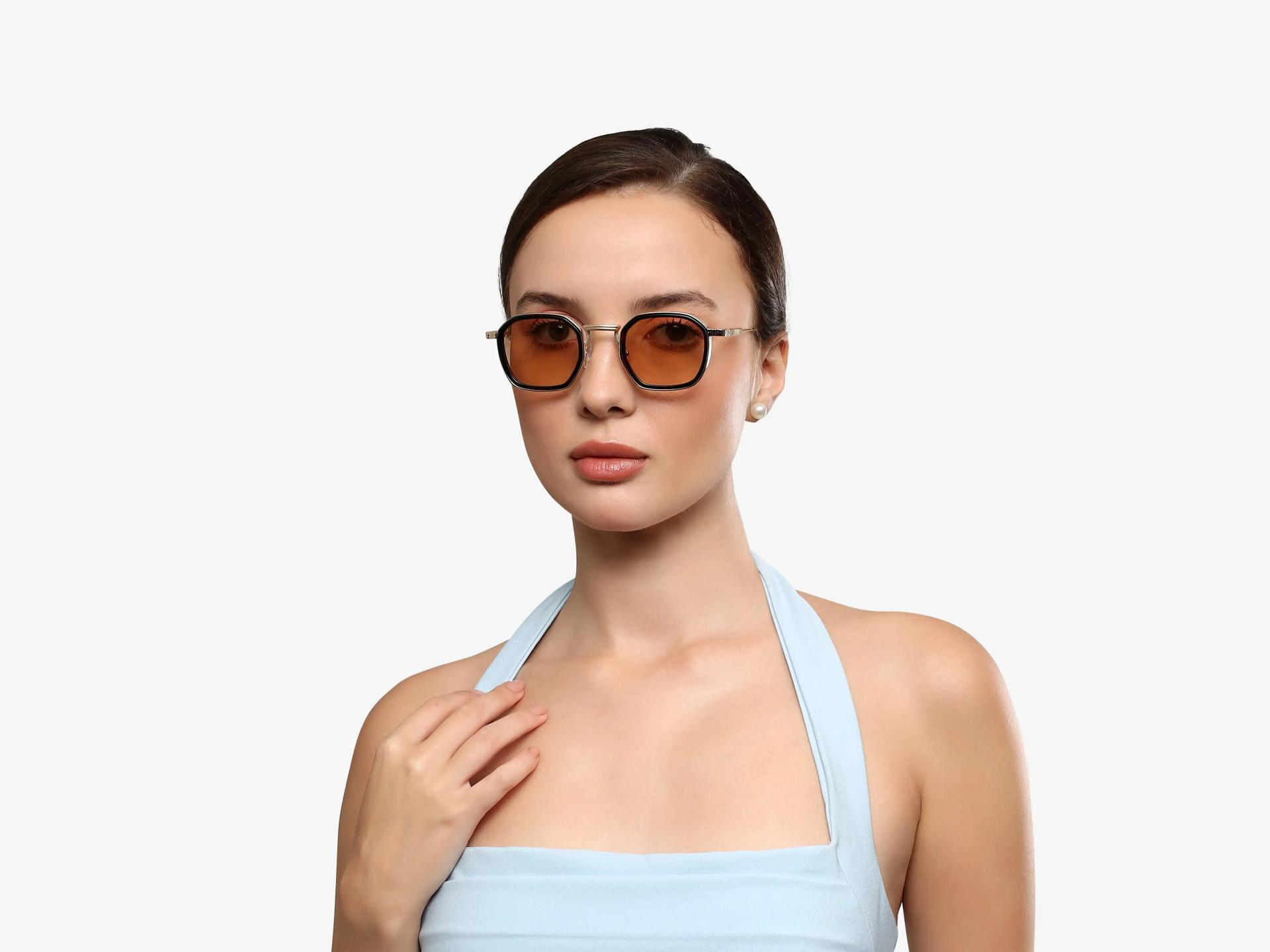 Gold & Brown Frame With Brown Tint Geometric Sunglasses-1