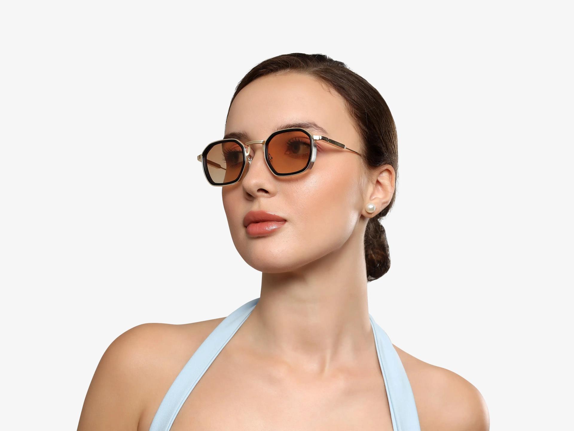 Gold & Brown Frame With Brown Tint Geometric Sunglasses-1