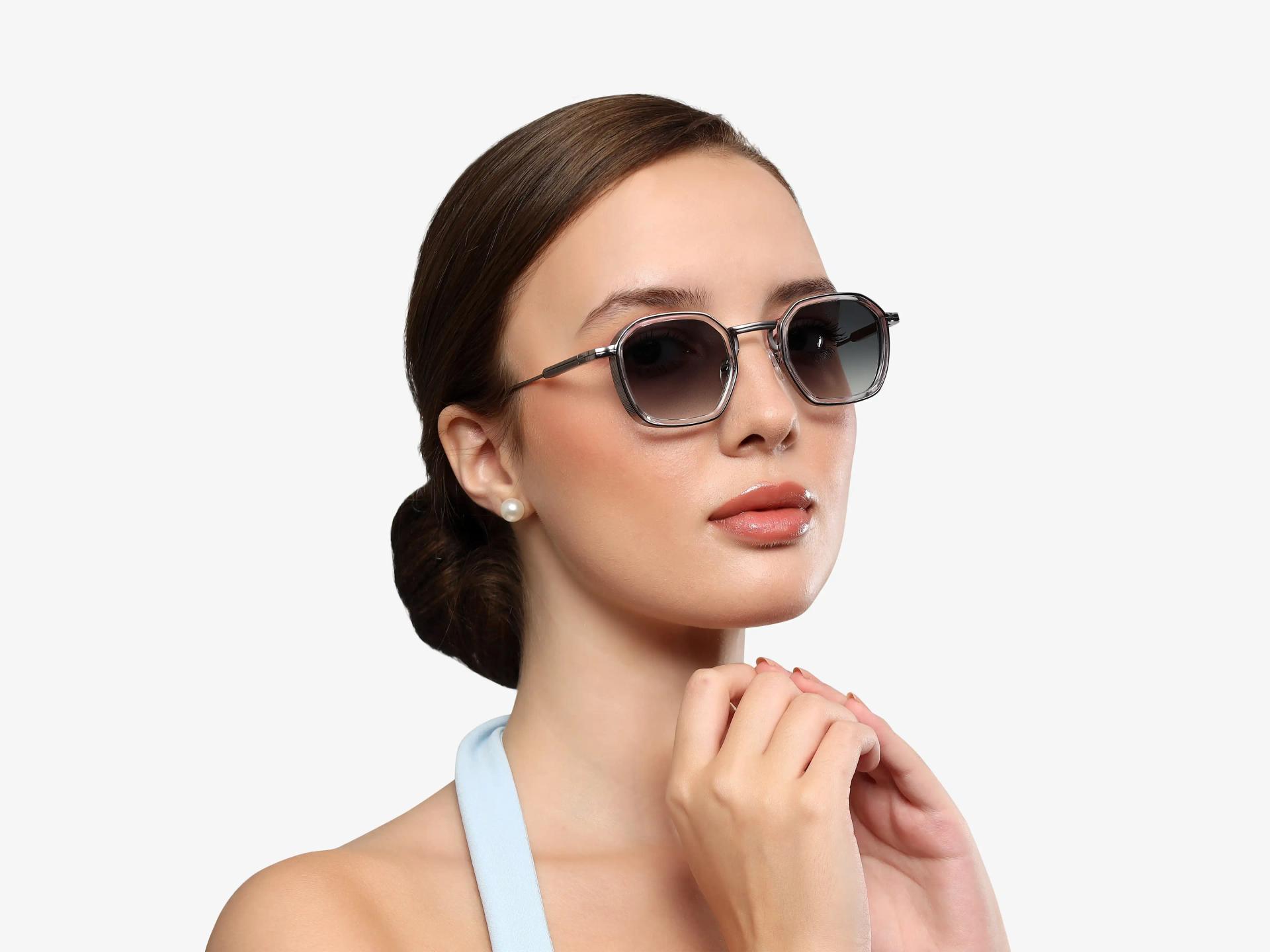 Silver Frame With Green Tint Geometric Sunglasses-1