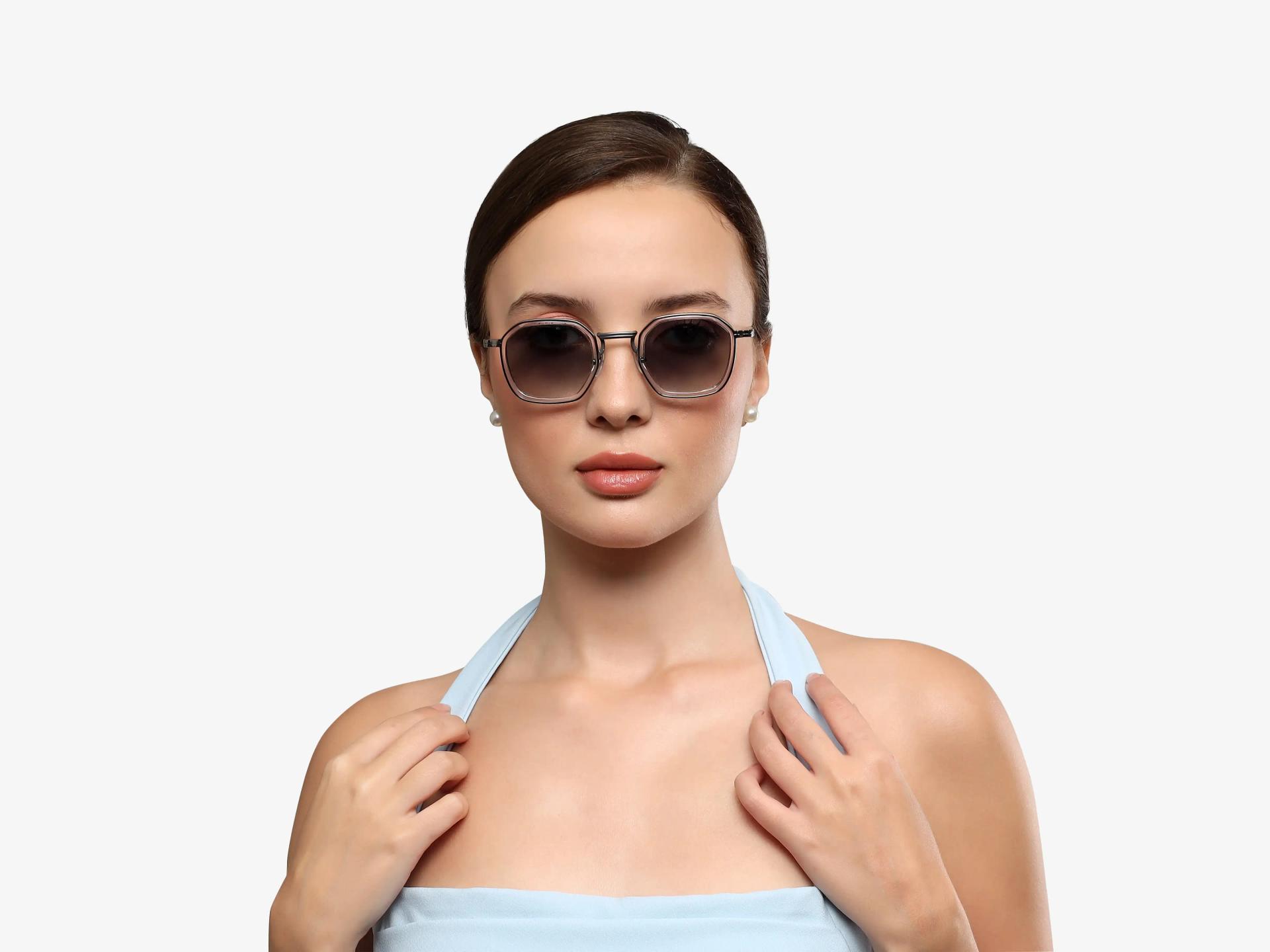 Silver Frame With Green Tint Geometric Sunglasses-1