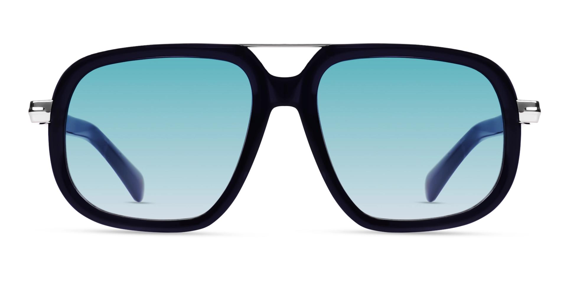 Blue Mixed Material Sunglasses With Blue Gradient Tint