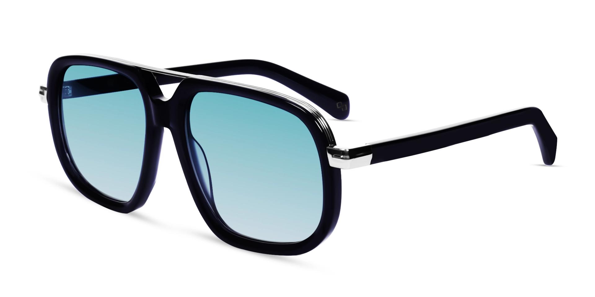 Blue Mixed Material Sunglasses With Blue Gradient Tint