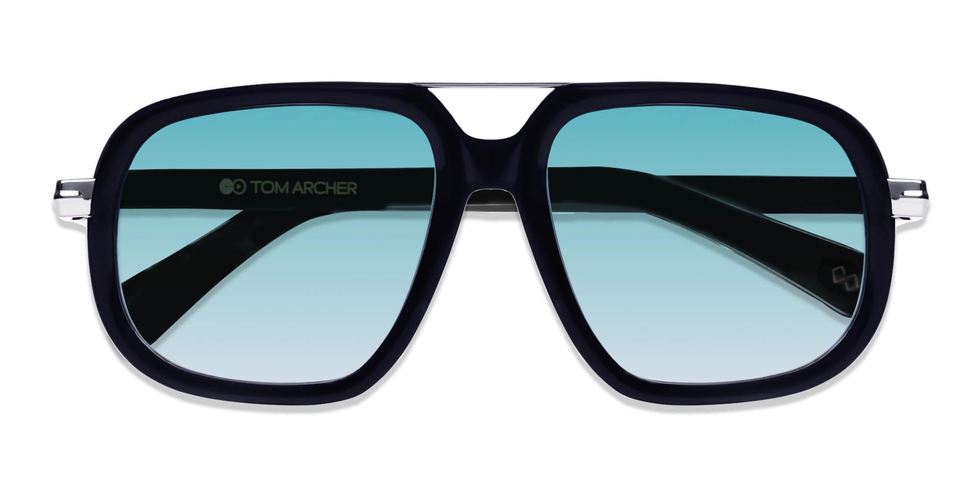 Blue Mixed Material Sunglasses With Blue Gradient Tint
