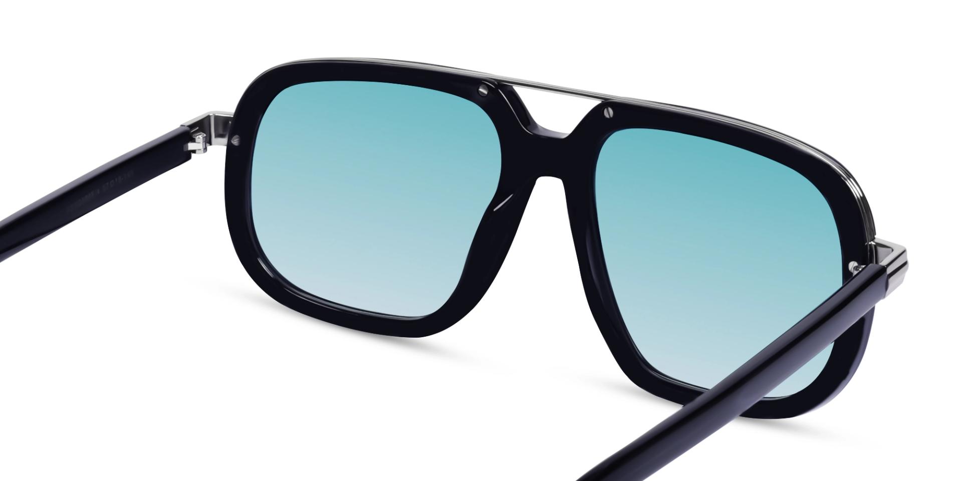 Blue Mixed Material Sunglasses With Blue Gradient Tint