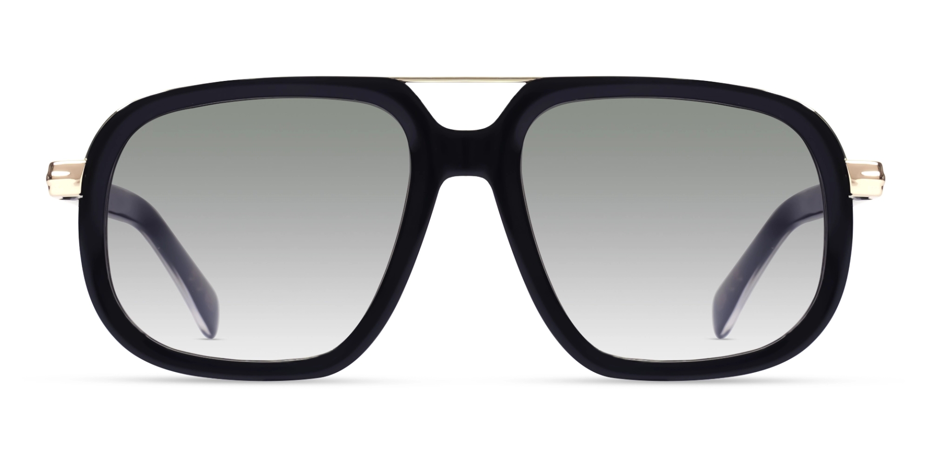 Black Double Bridge Pilot Sunglasses With Light Lenses