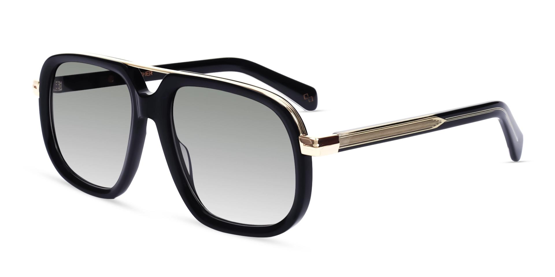 Black Double Bridge Pilot Sunglasses With Light Lenses