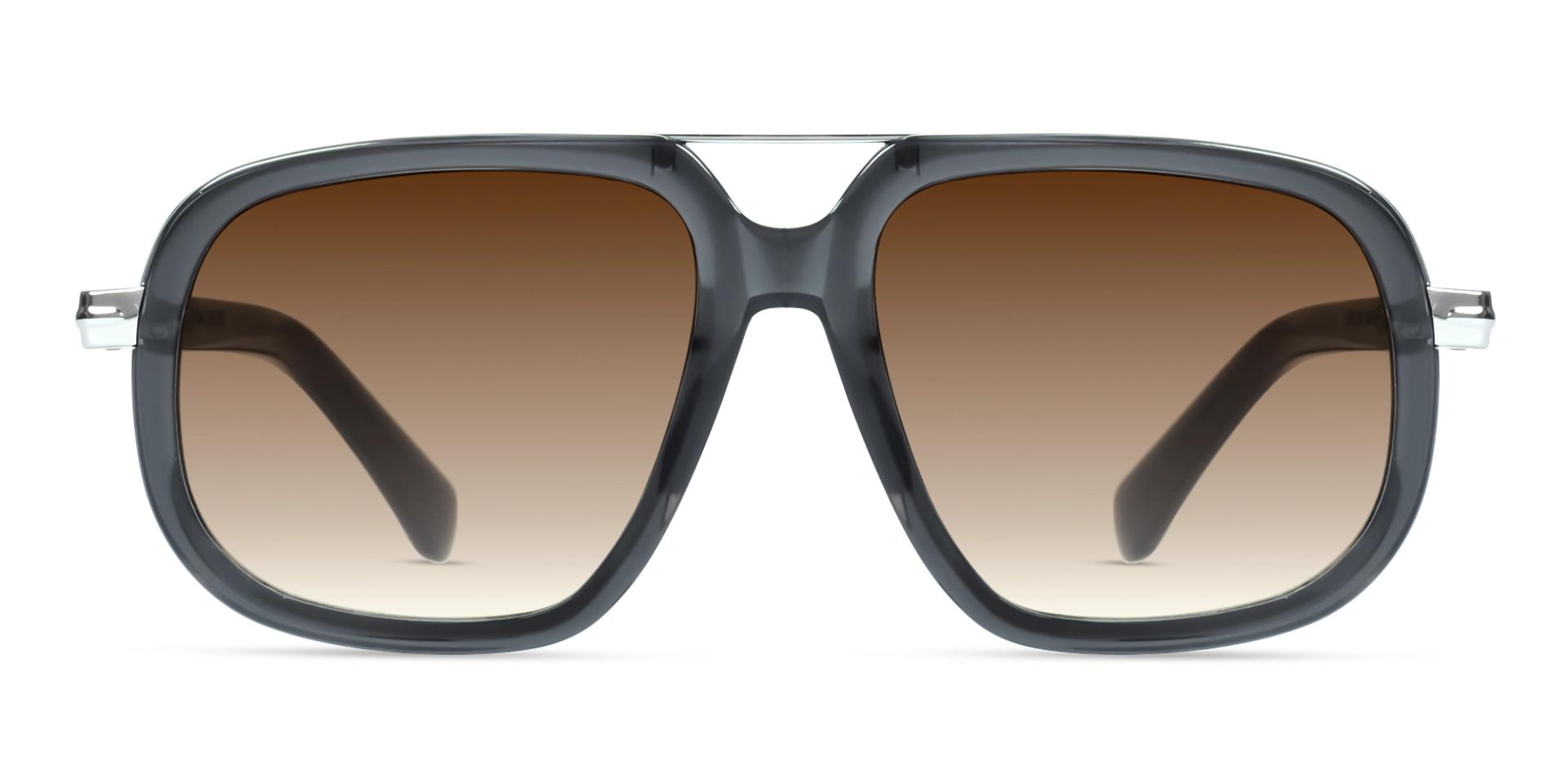 Grey Square Pilot Sunglasses With Light Brown Lenses