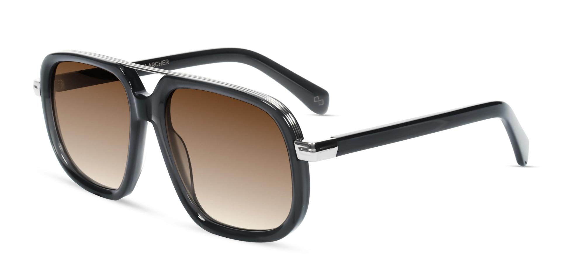 Grey Square Pilot Sunglasses With Light Brown Lenses