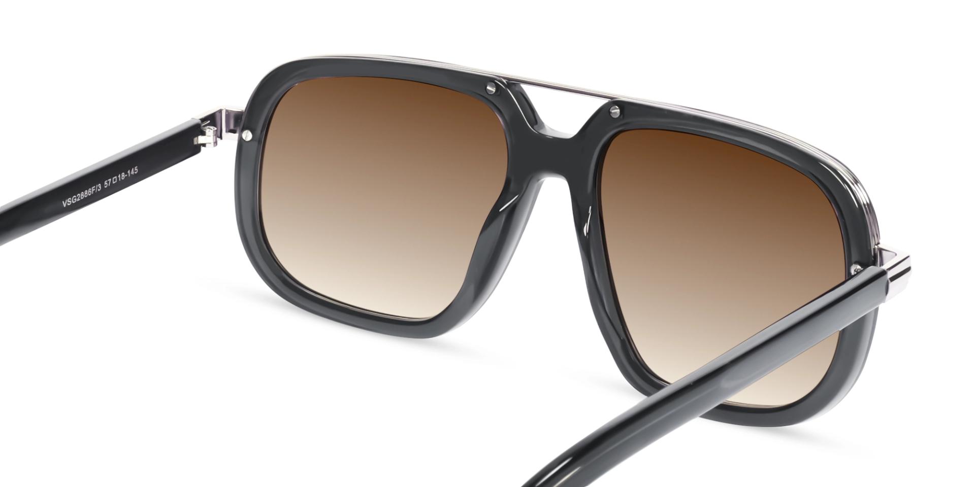 Grey Square Pilot Sunglasses With Light Brown Lenses