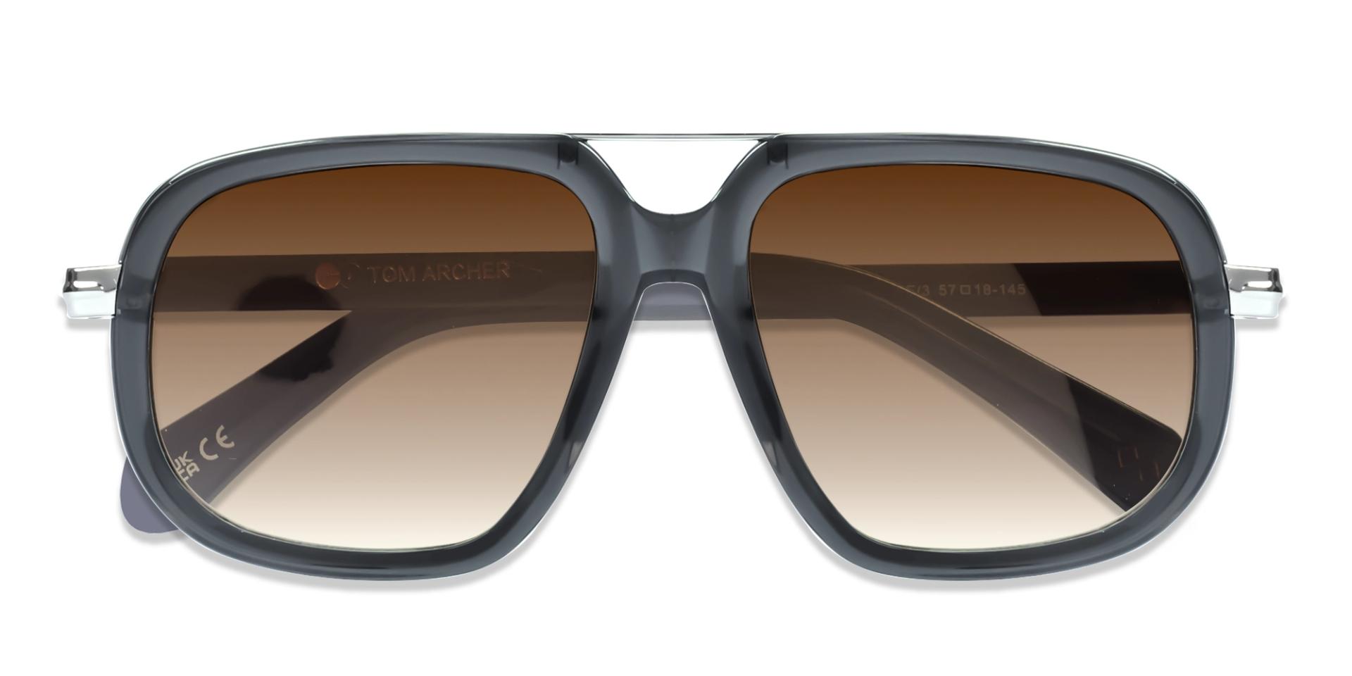 Grey Square Pilot Sunglasses With Light Brown Lenses