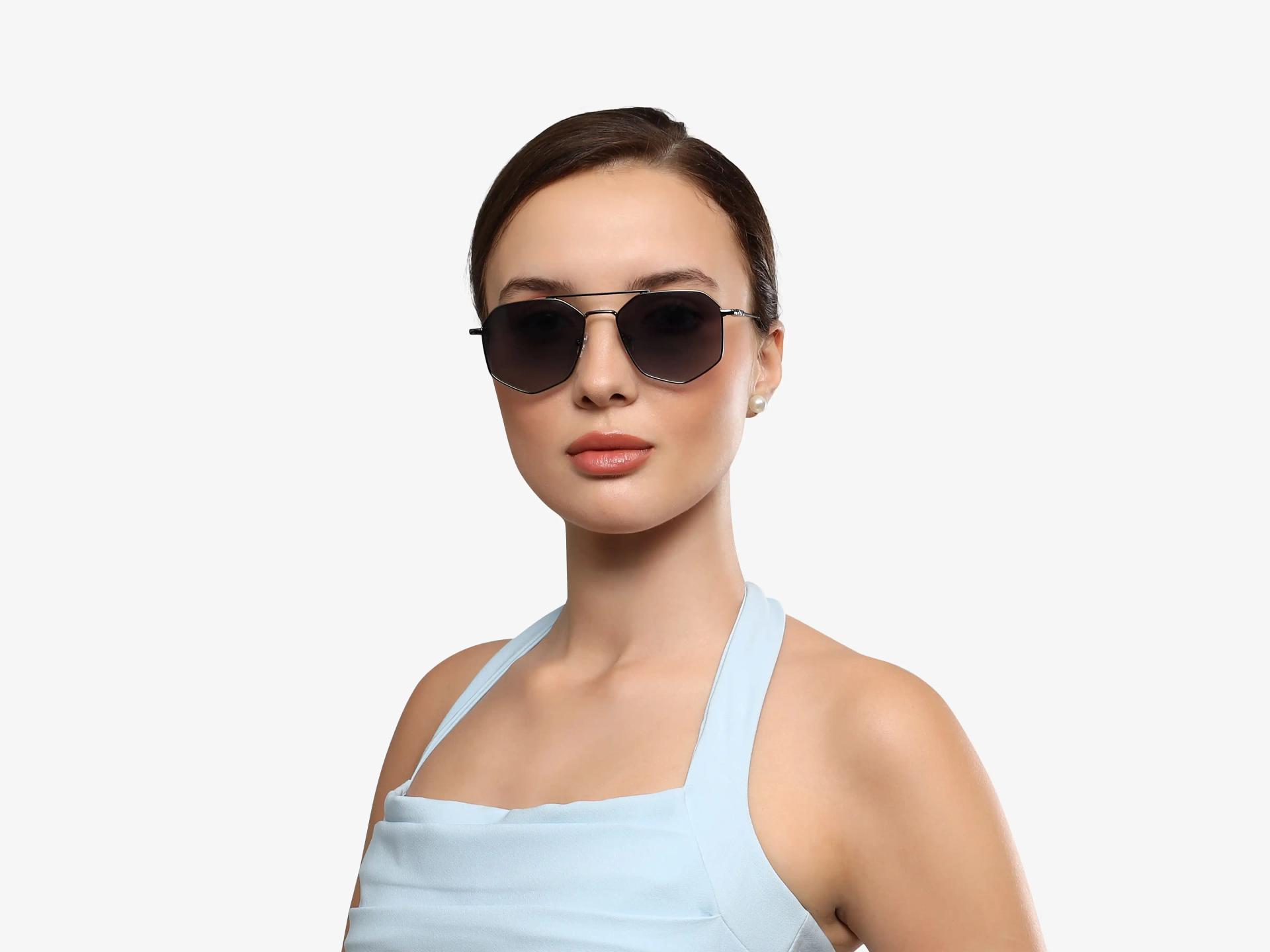 Oversized Vintage Gunmetal Pilot Frame With Grey Tint Sunglasses-1