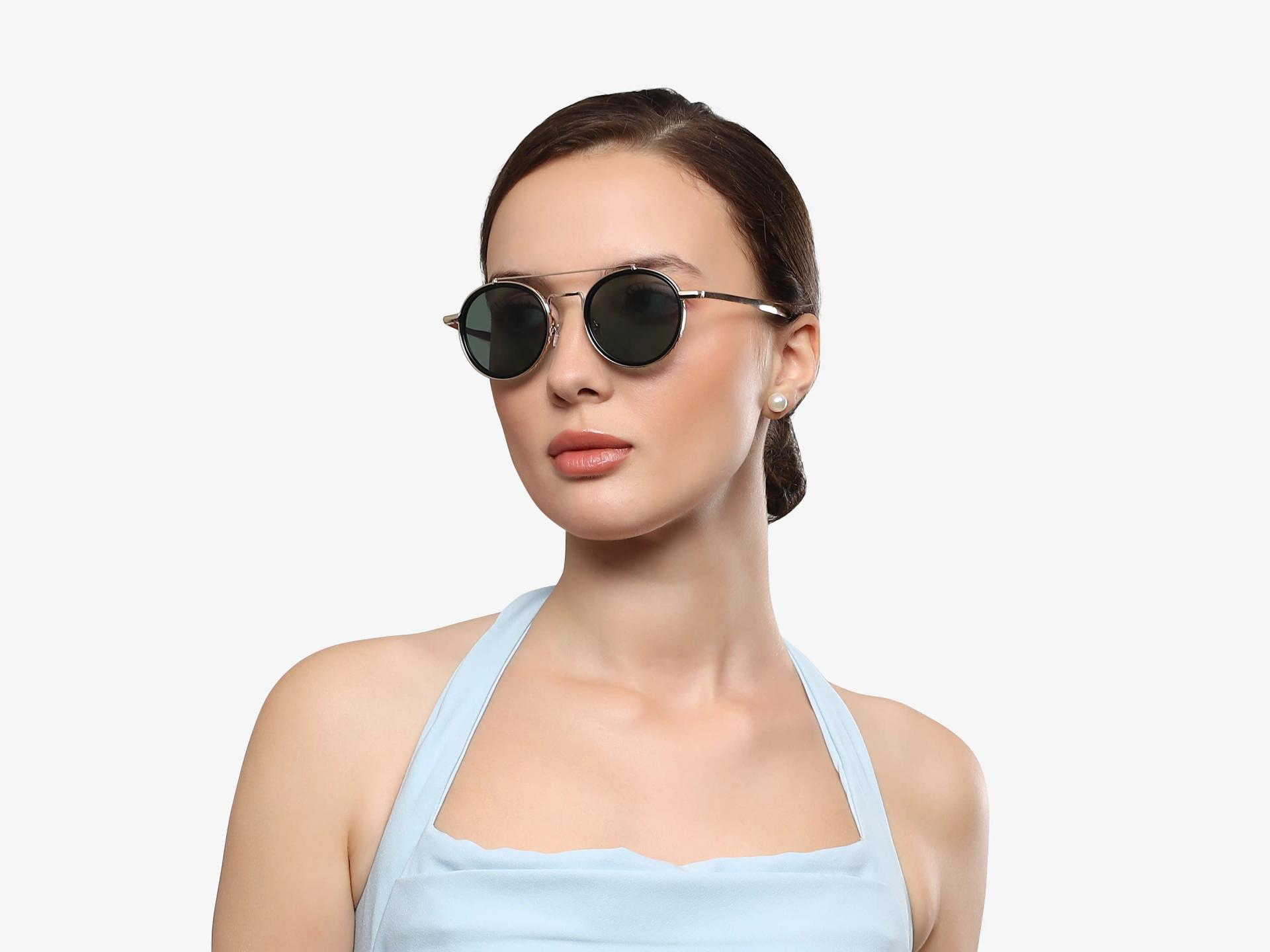 Vintage Gold Round Pilot Frame With Green Tint Sunglasses-1