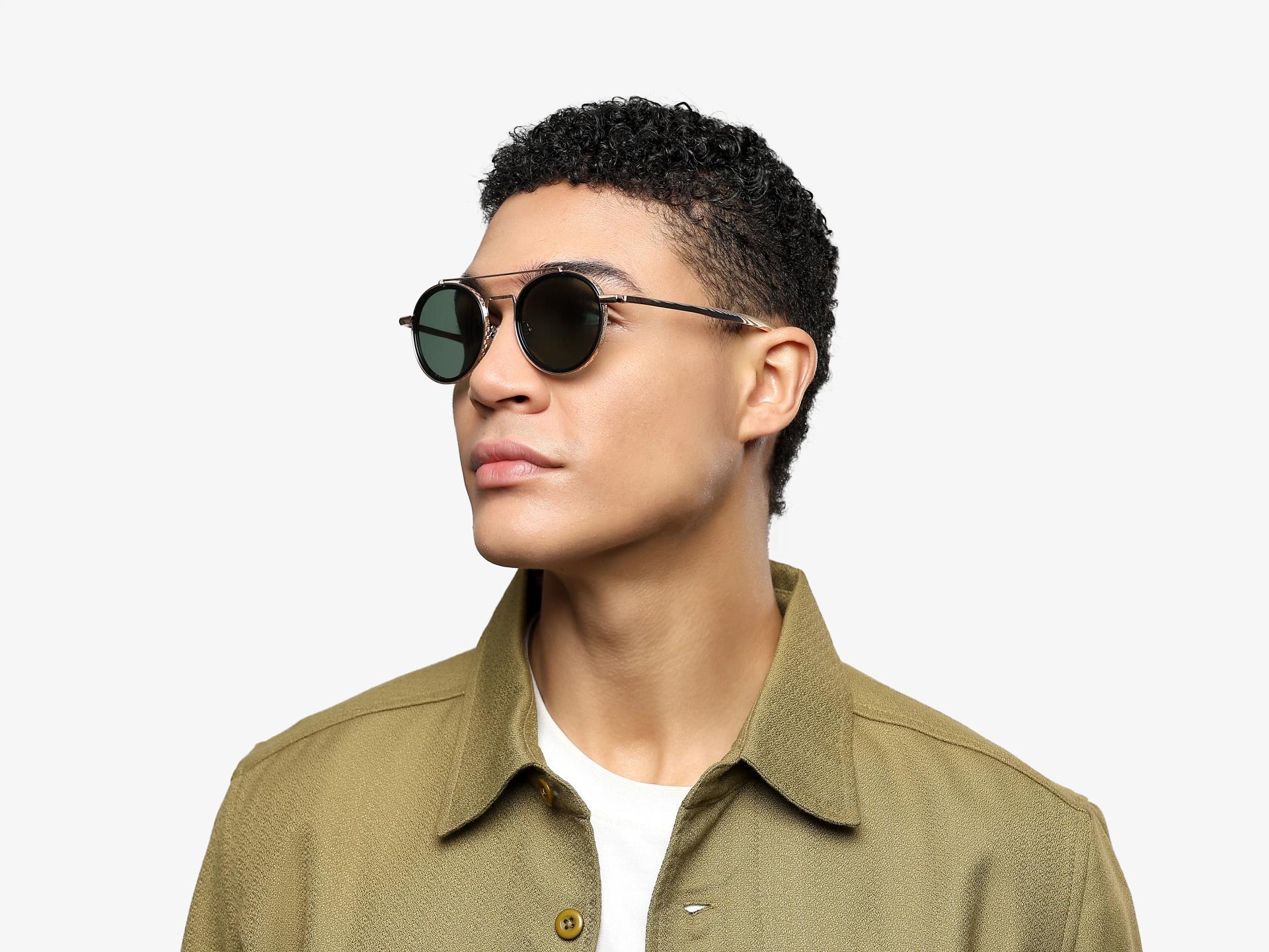 Vintage Gold Round Pilot Frame With Green Tint Sunglasses-1