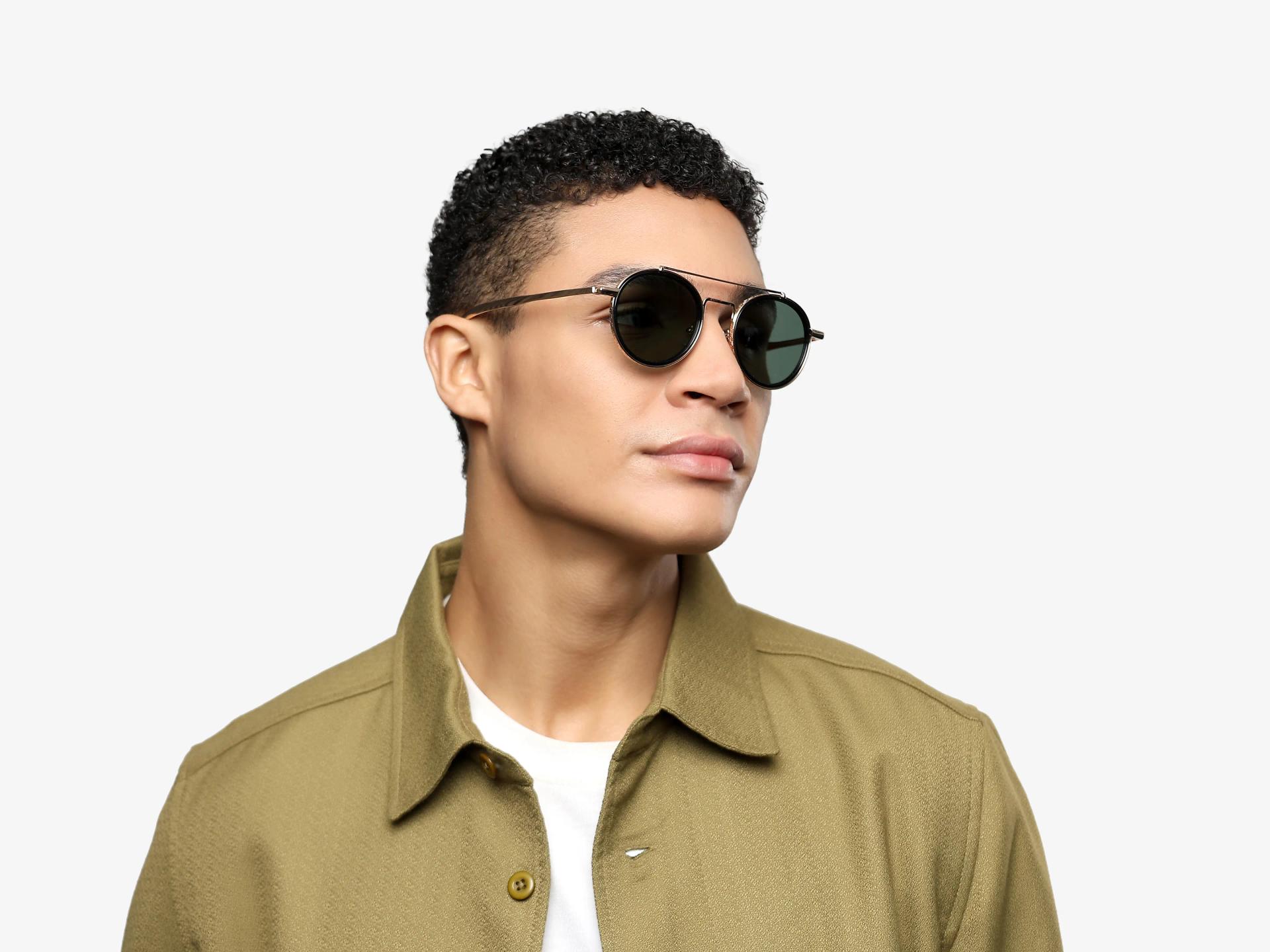 Vintage Gold Round Pilot Frame With Green Tint Sunglasses-1