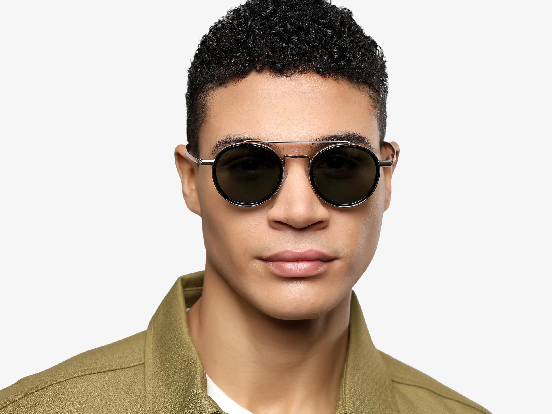Vintage Gold Round Pilot Frame With Green Tint Sunglasses-1